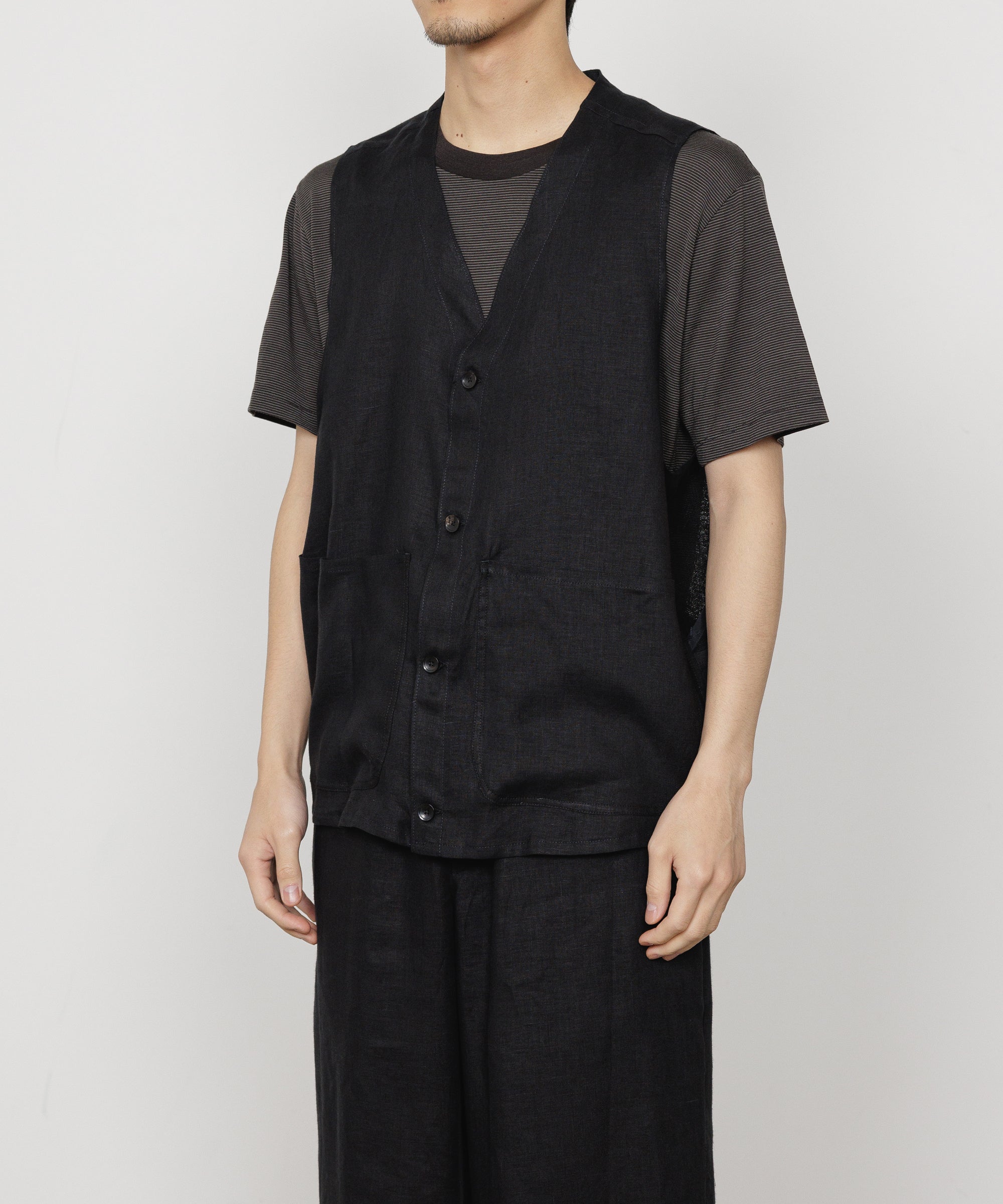 LINEN TROPICAL FIELDMAN VEST, Black