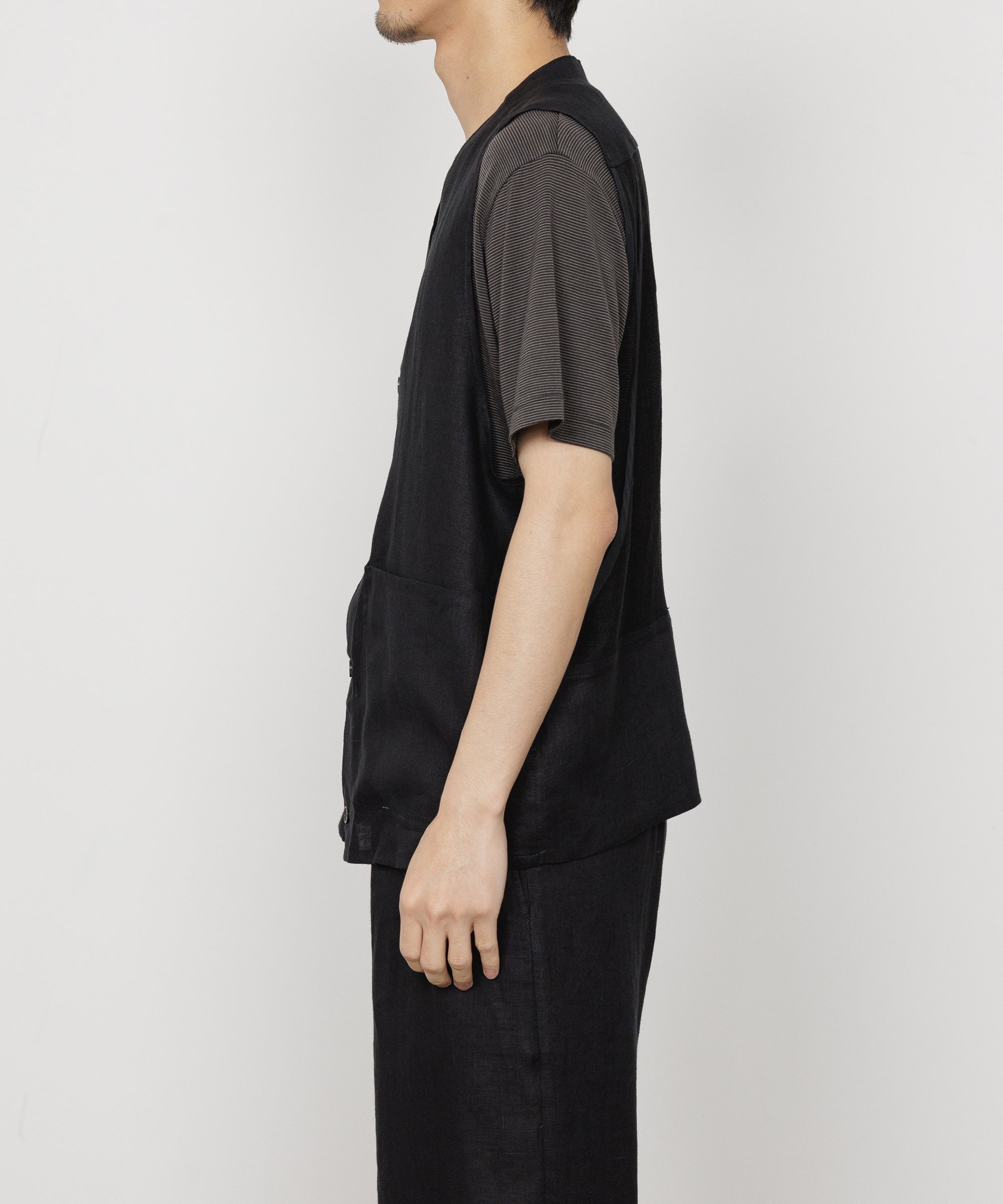 LINEN TROPICAL FIELDMAN VEST, Black