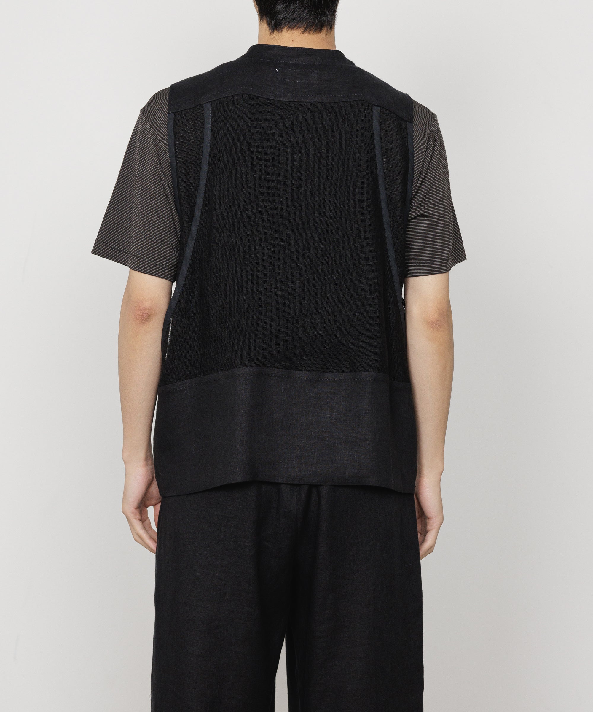 LINEN TROPICAL FIELDMAN VEST, Black