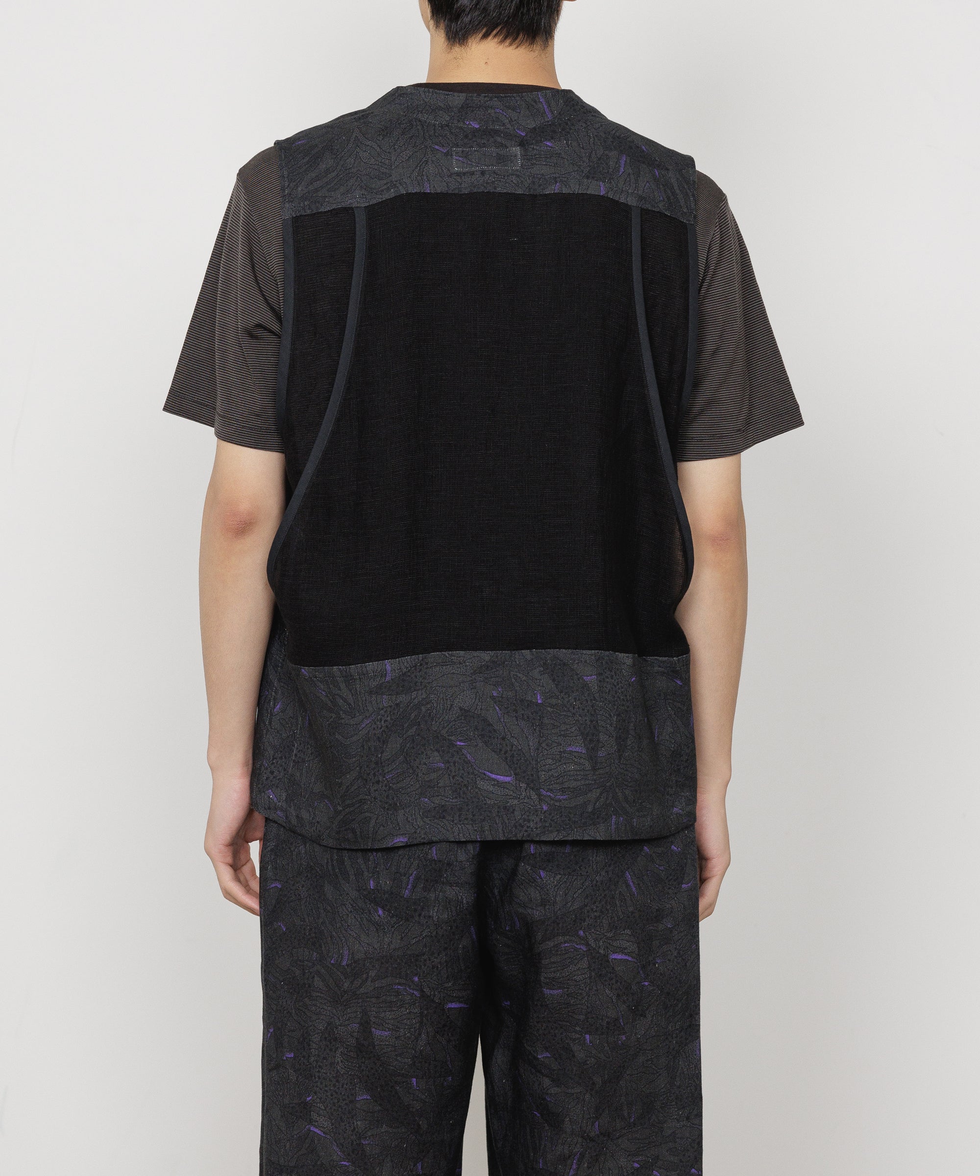 LINEN TROPICAL FIELDMAN VEST, Gray x Purple