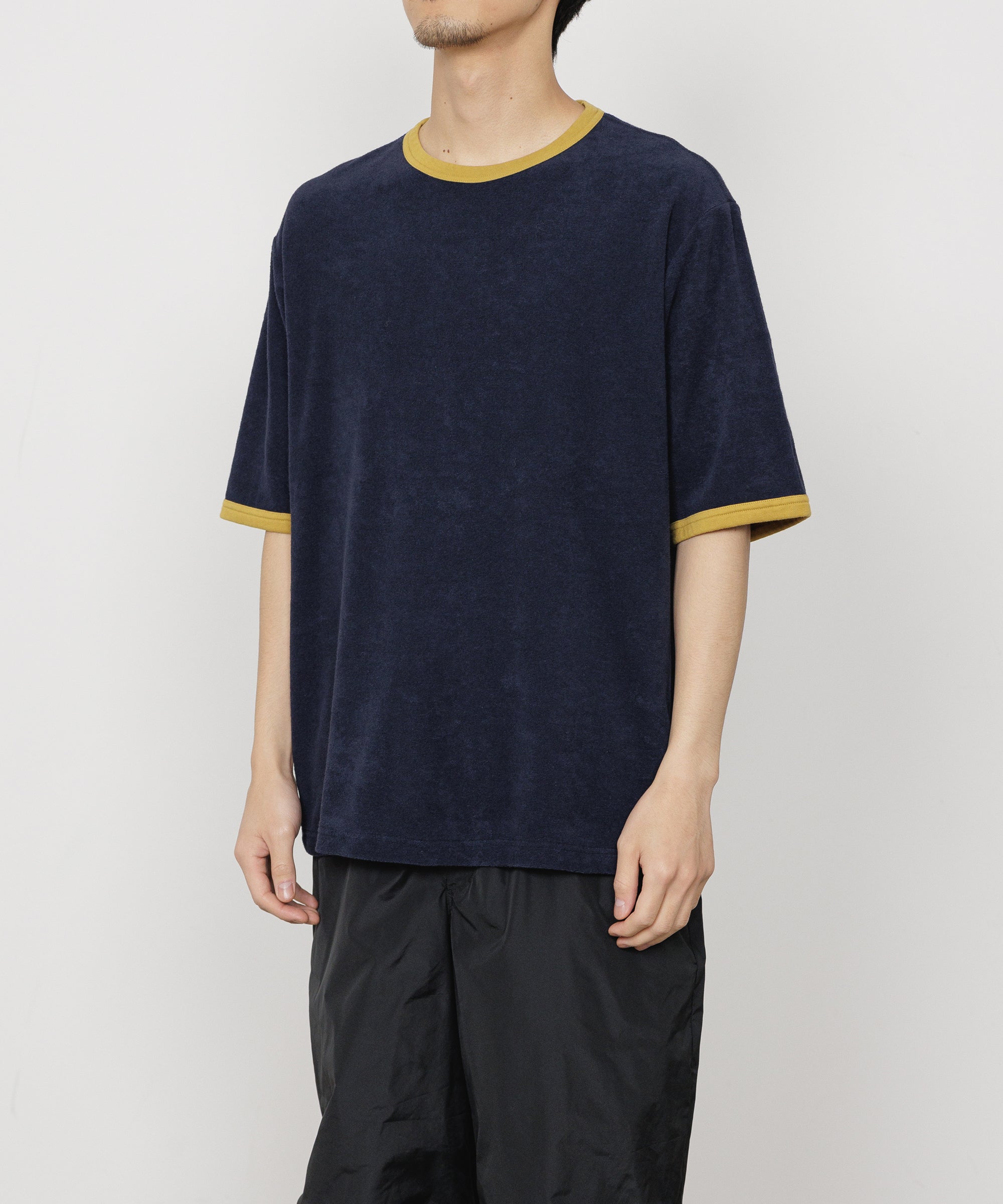 ORGANIC COTTON PILE RINGER PILE TEE, Navy