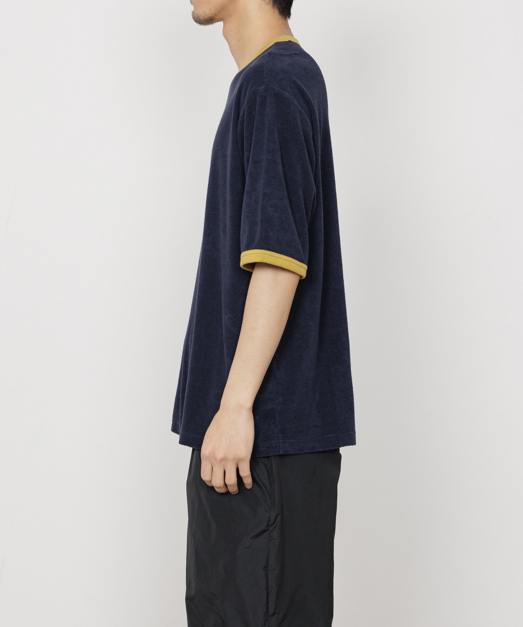 ORGANIC COTTON PILE RINGER PILE TEE, Navy