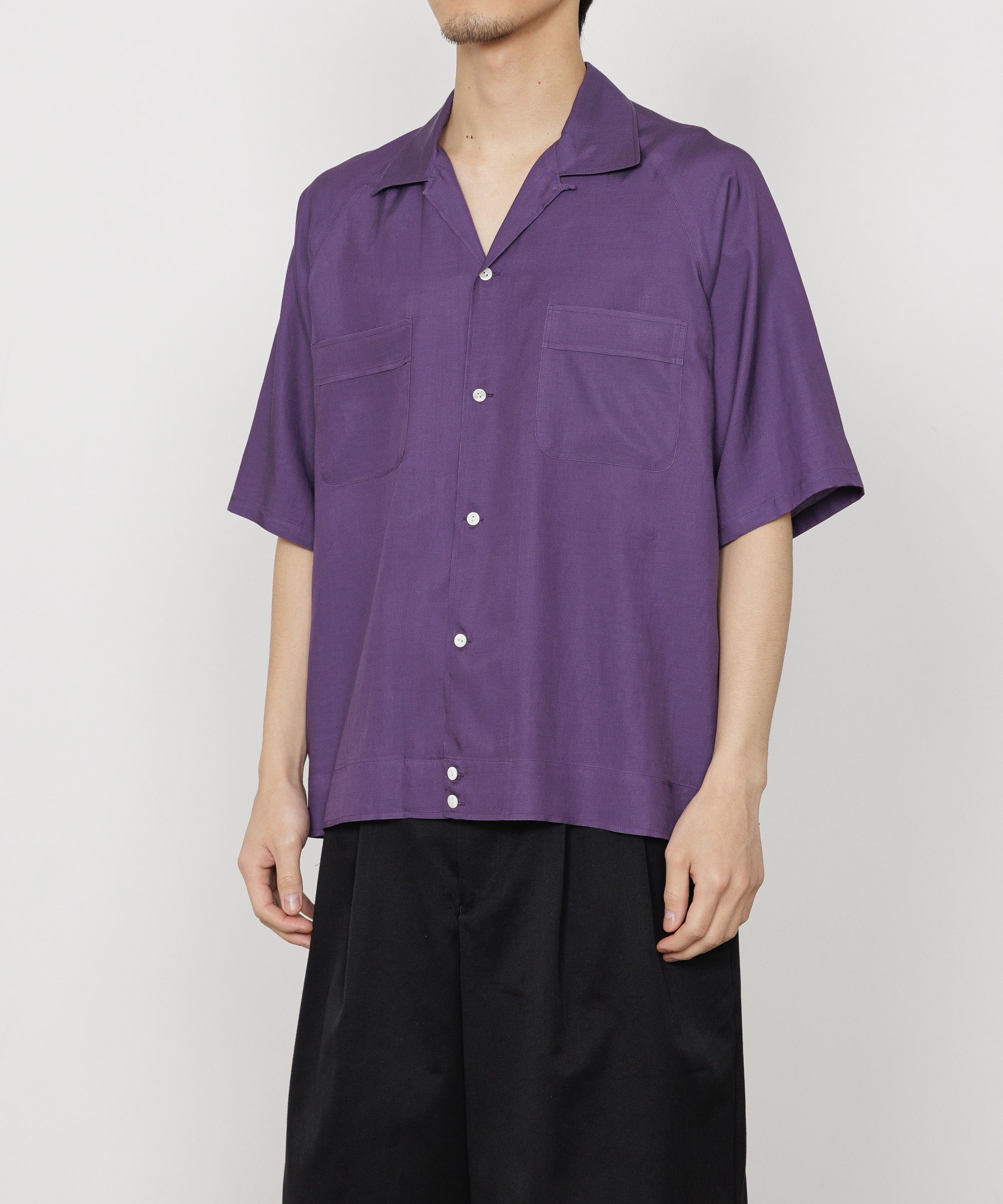 CUPRO×ORGANIC COTTON VIYELLA BOWLING SHIRT, Purple