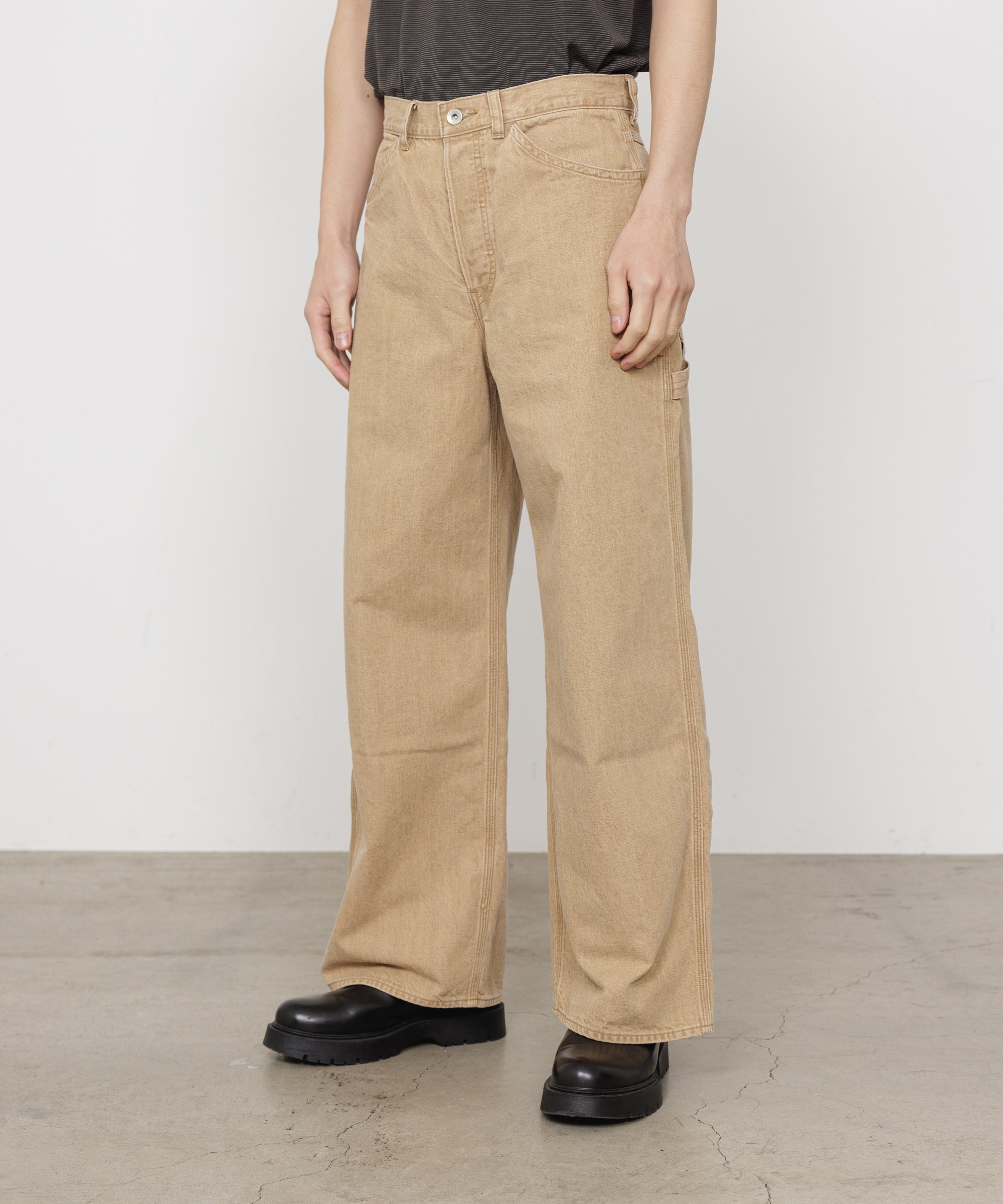 ORGANIC COTTON 10oz DENIM WIDE PAINTER PANTS, Beige