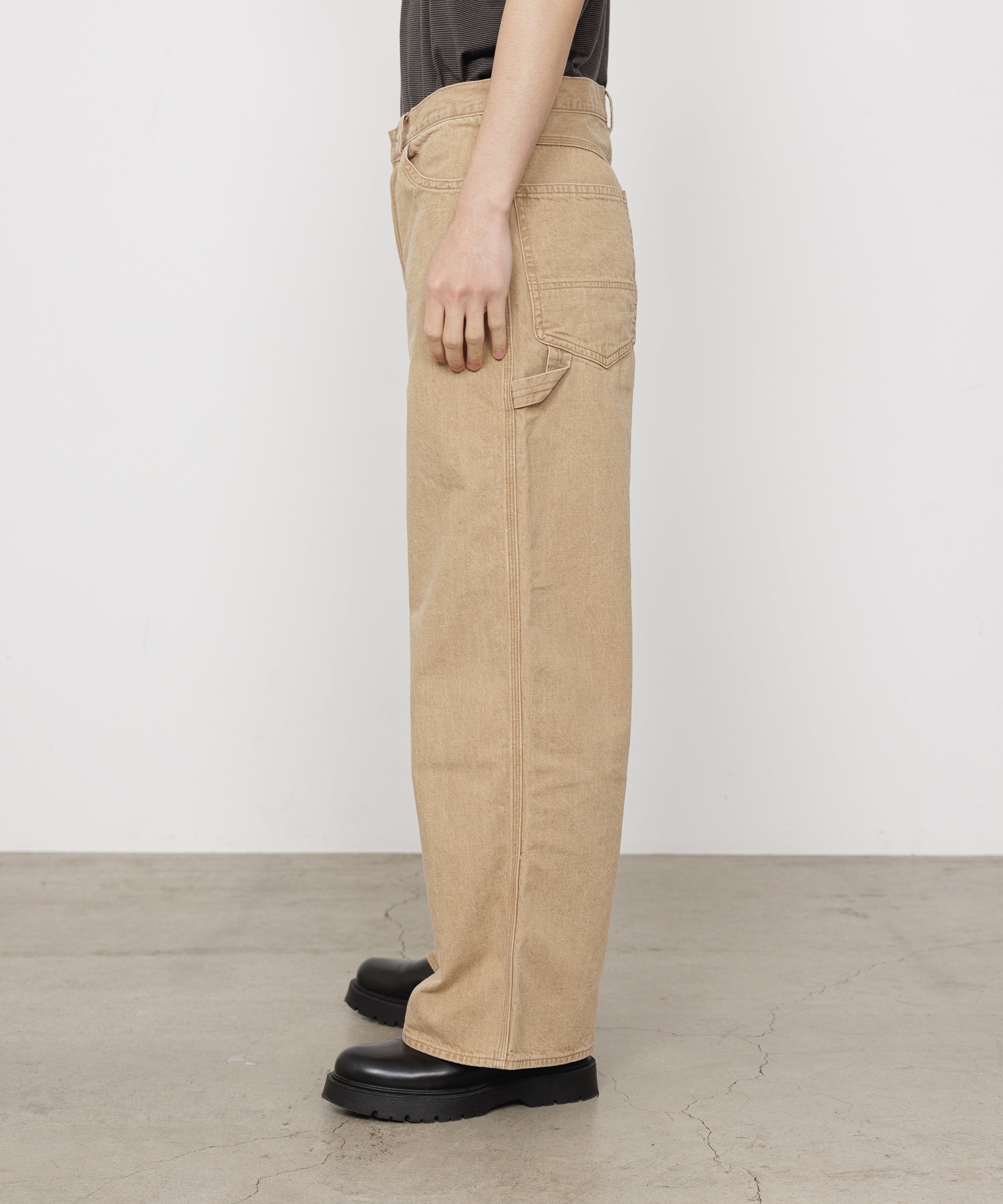 ORGANIC COTTON 10oz DENIM WIDE PAINTER PANTS, Beige