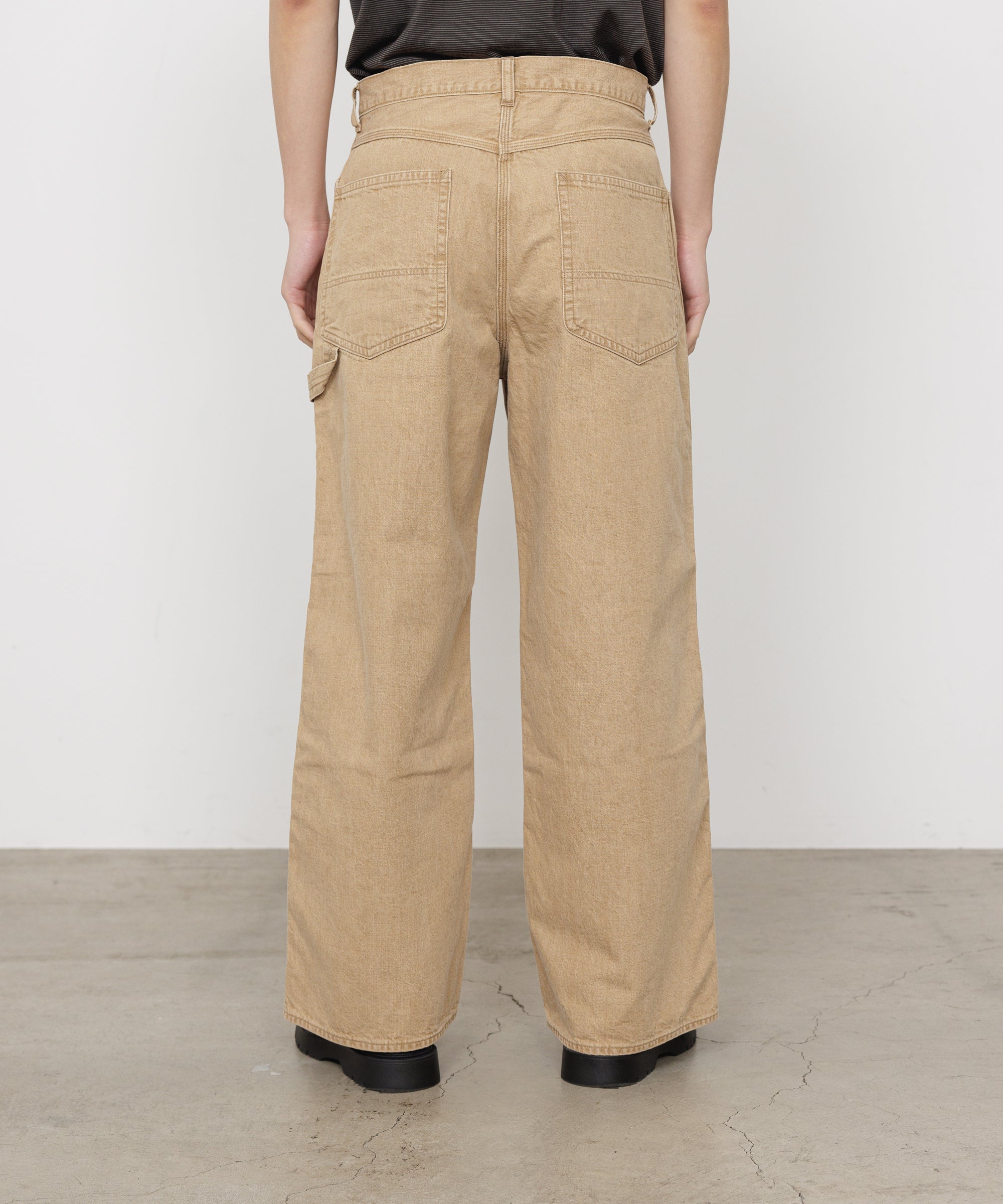 ORGANIC COTTON 10oz DENIM WIDE PAINTER PANTS, Beige