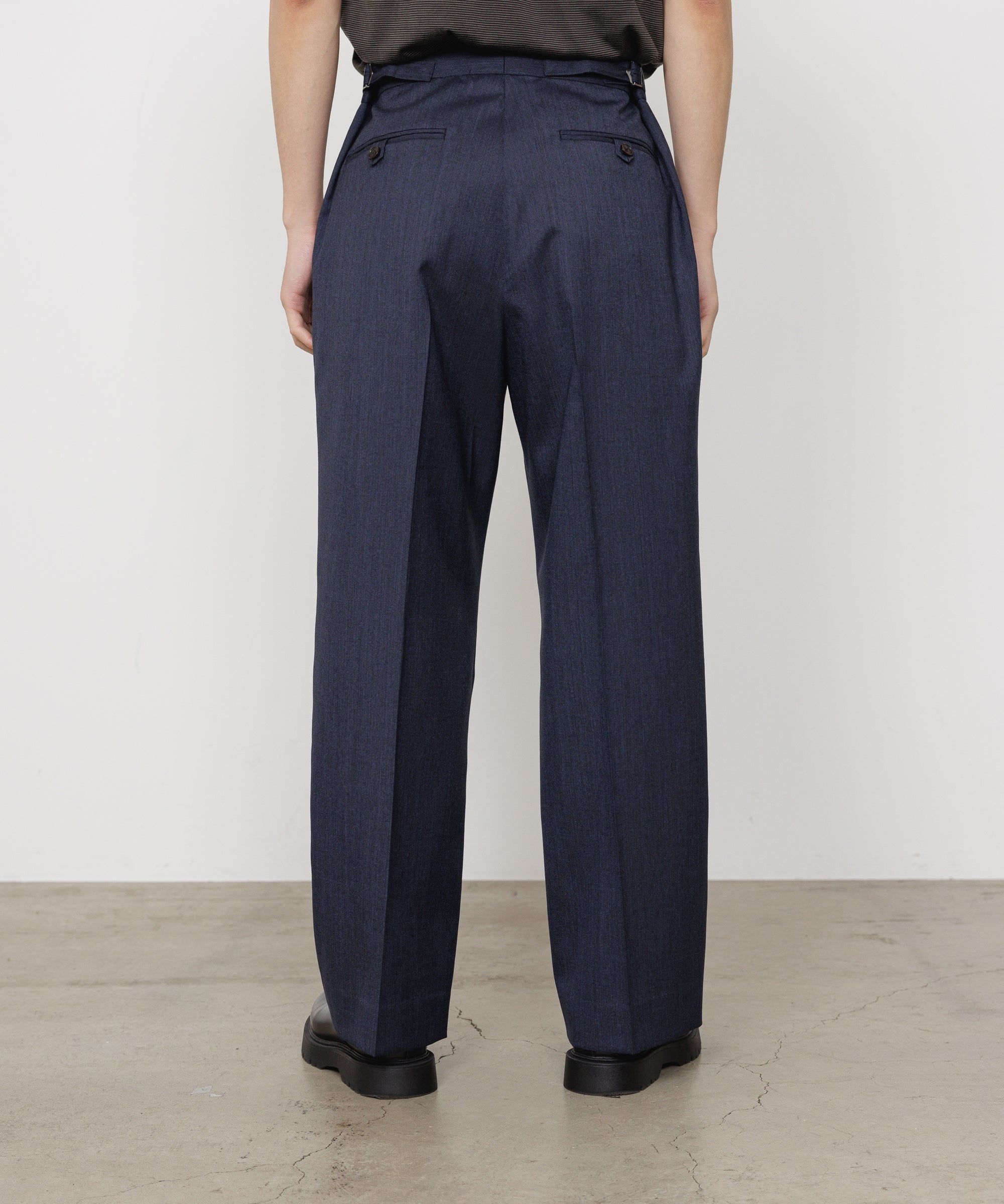 2/60 WOOL TROPICAL MELANGE REGULAR STRAIGHT TROUSERS, Dark Navy