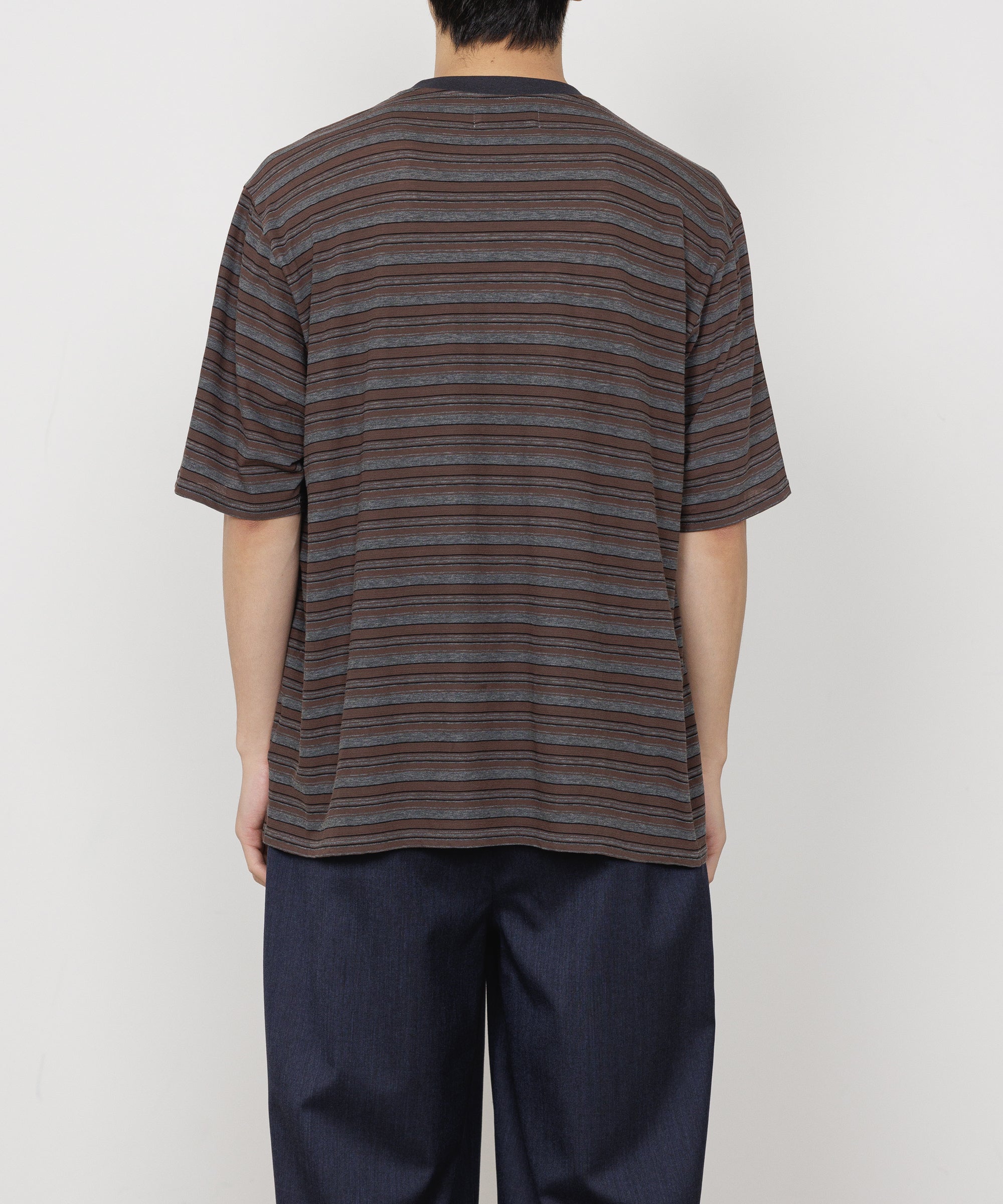 60/1 ORGANIC×MELANGE BORDER BORDER TEE, Brown