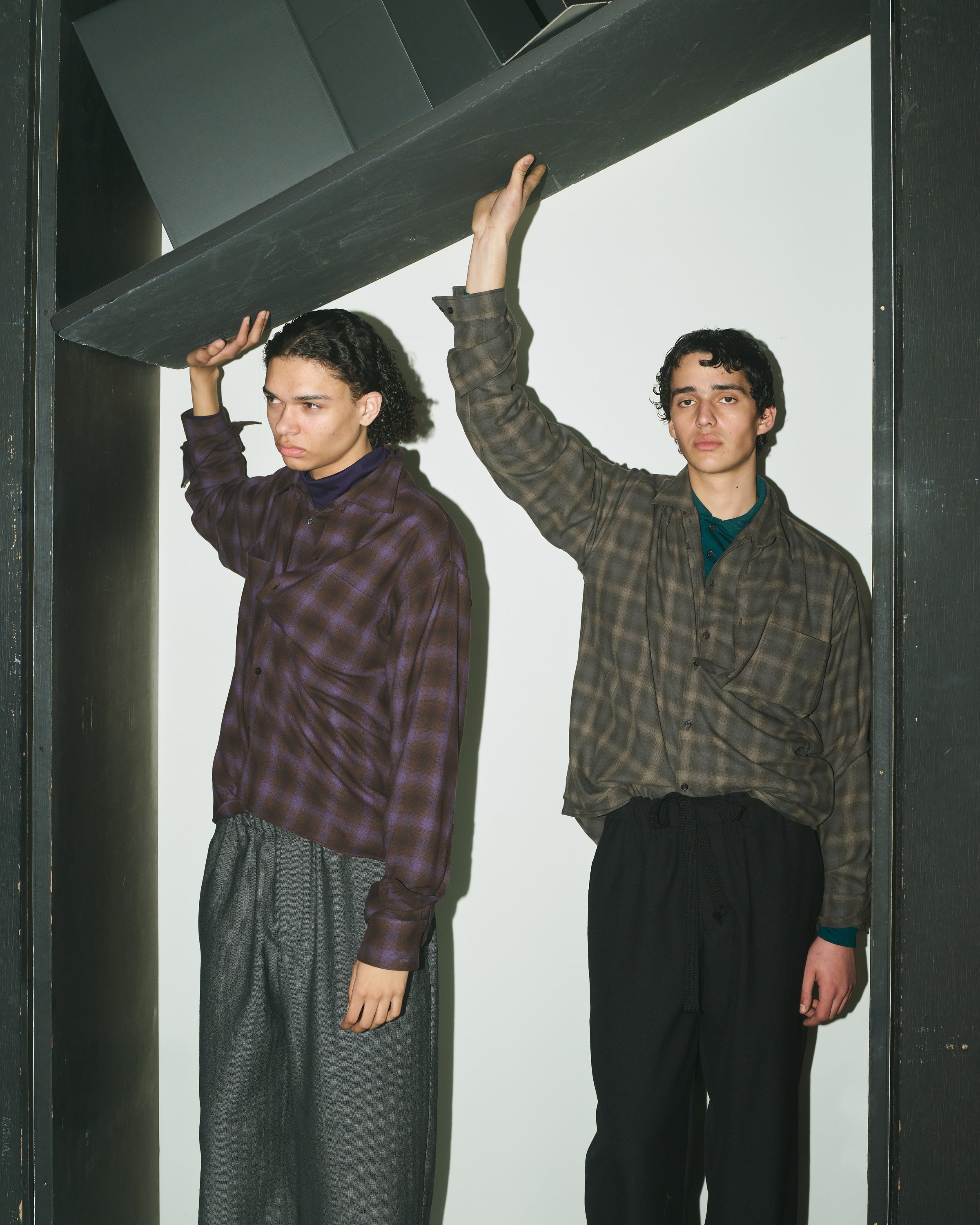 ウールサージ ワッシャータンブラー / ワイドレッグイージーパンツ, Herringbone