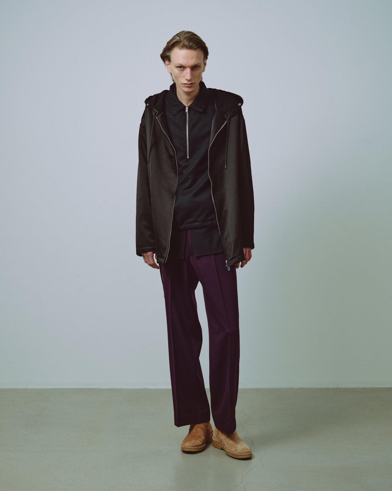 2/80 オーガニックウールヴィエラ / ハーフジップサービスジャケット, Black