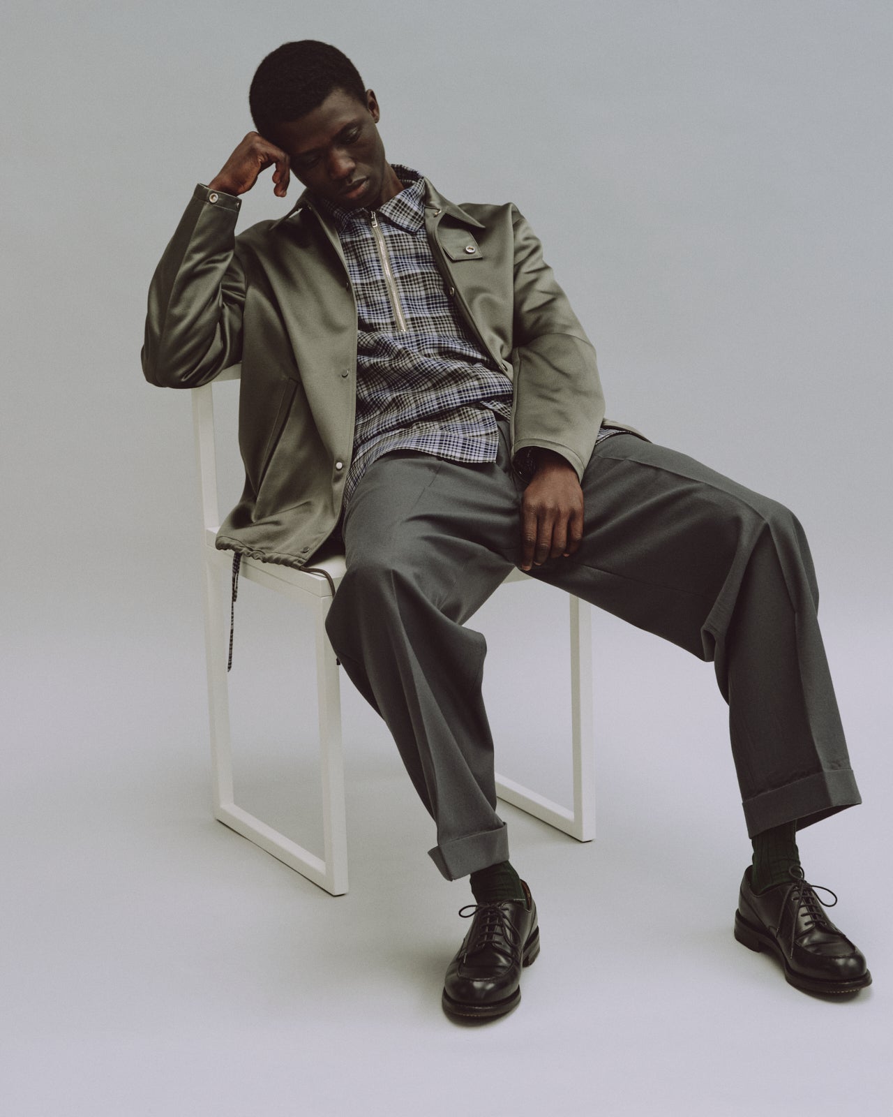 2/80 オーガニックウールフランネル / ダブルプリーテッドワイドトラウザーズ, Forest Gray