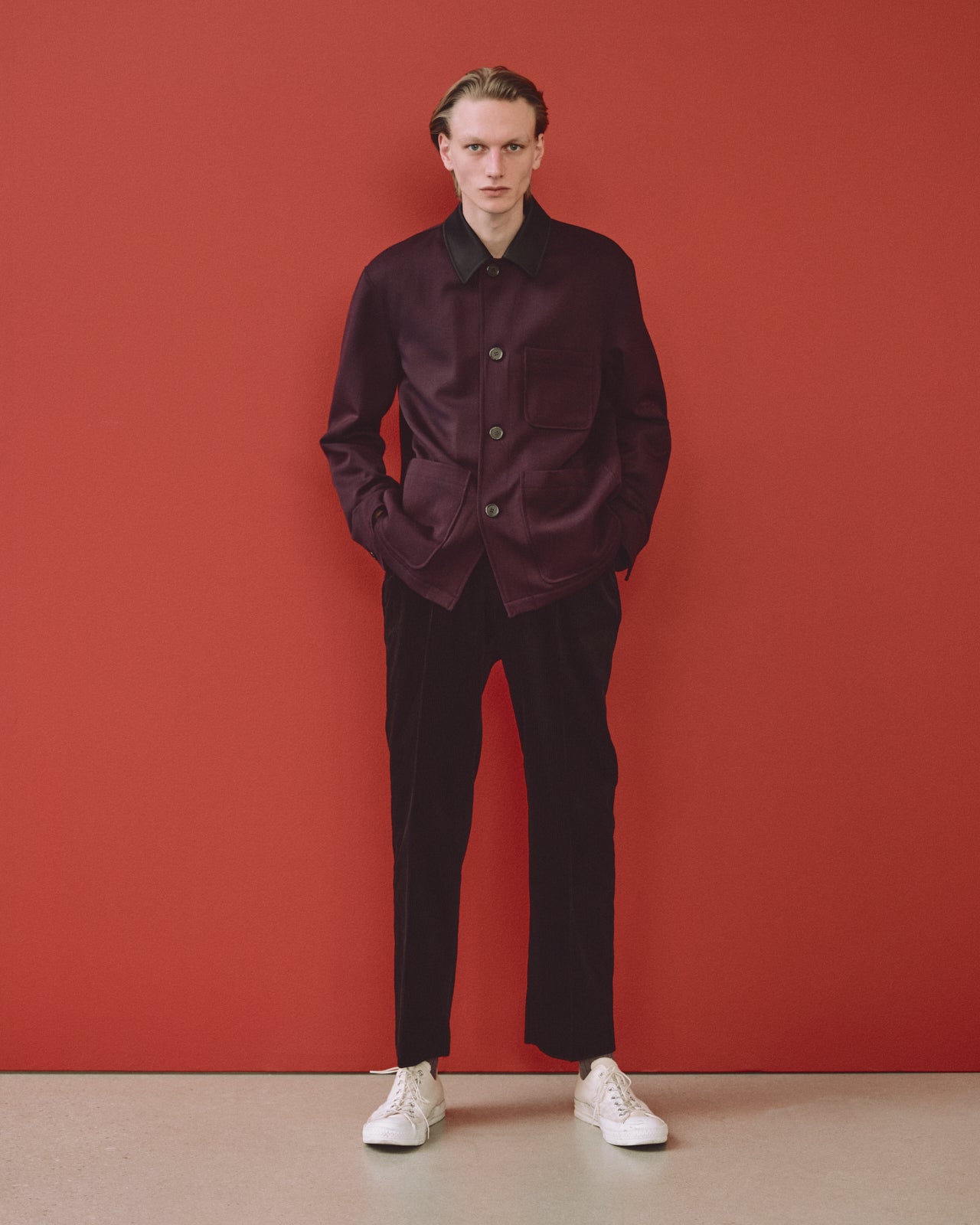 オーガニックコットン 6W コーデュロイ / フラットテーパードチノトラウザーズ, Black