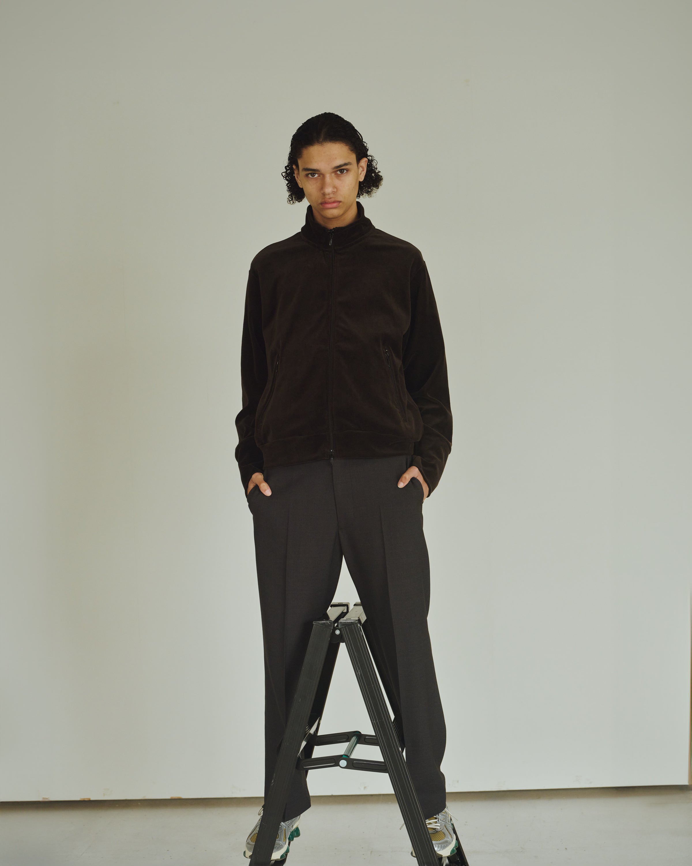 30/- Organic Cotton Velour Half Zip Track Jacket, Dark Navy
