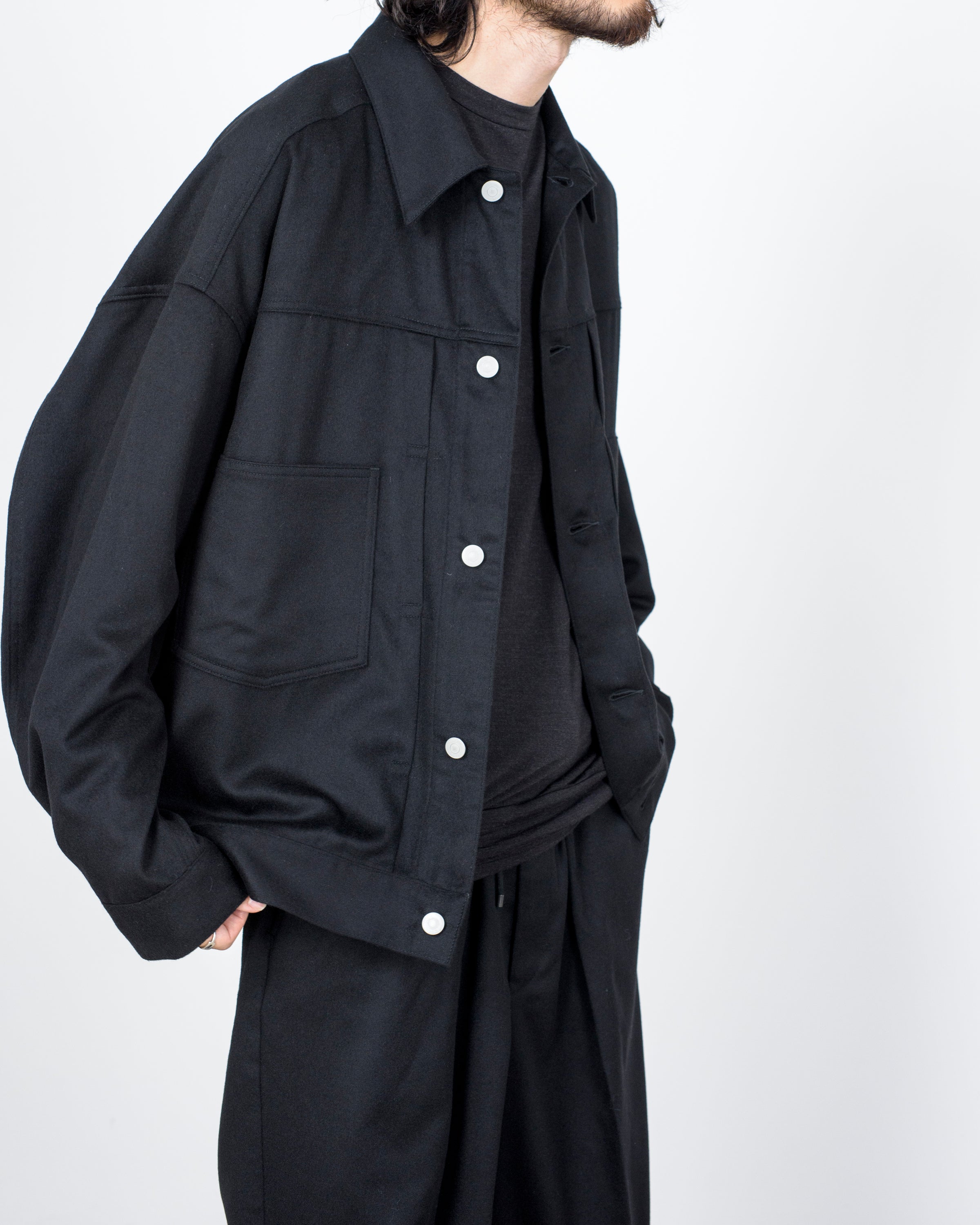 CASHMERE FLANNEL MINER JACKET ,Black