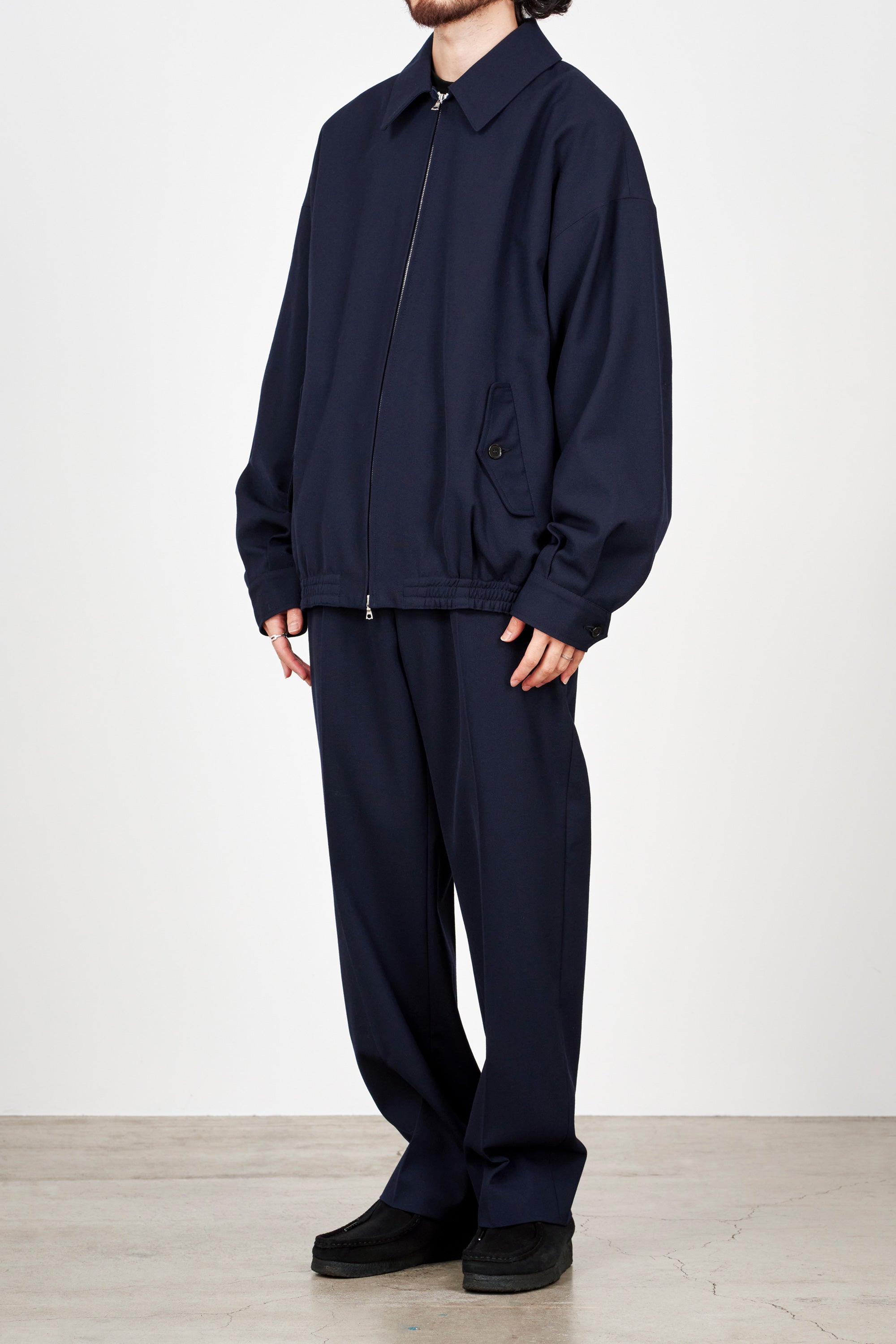 ORGANIC WOOL SURVIVAL CLOTH FLAT FRONT TROUSERS, Navy
