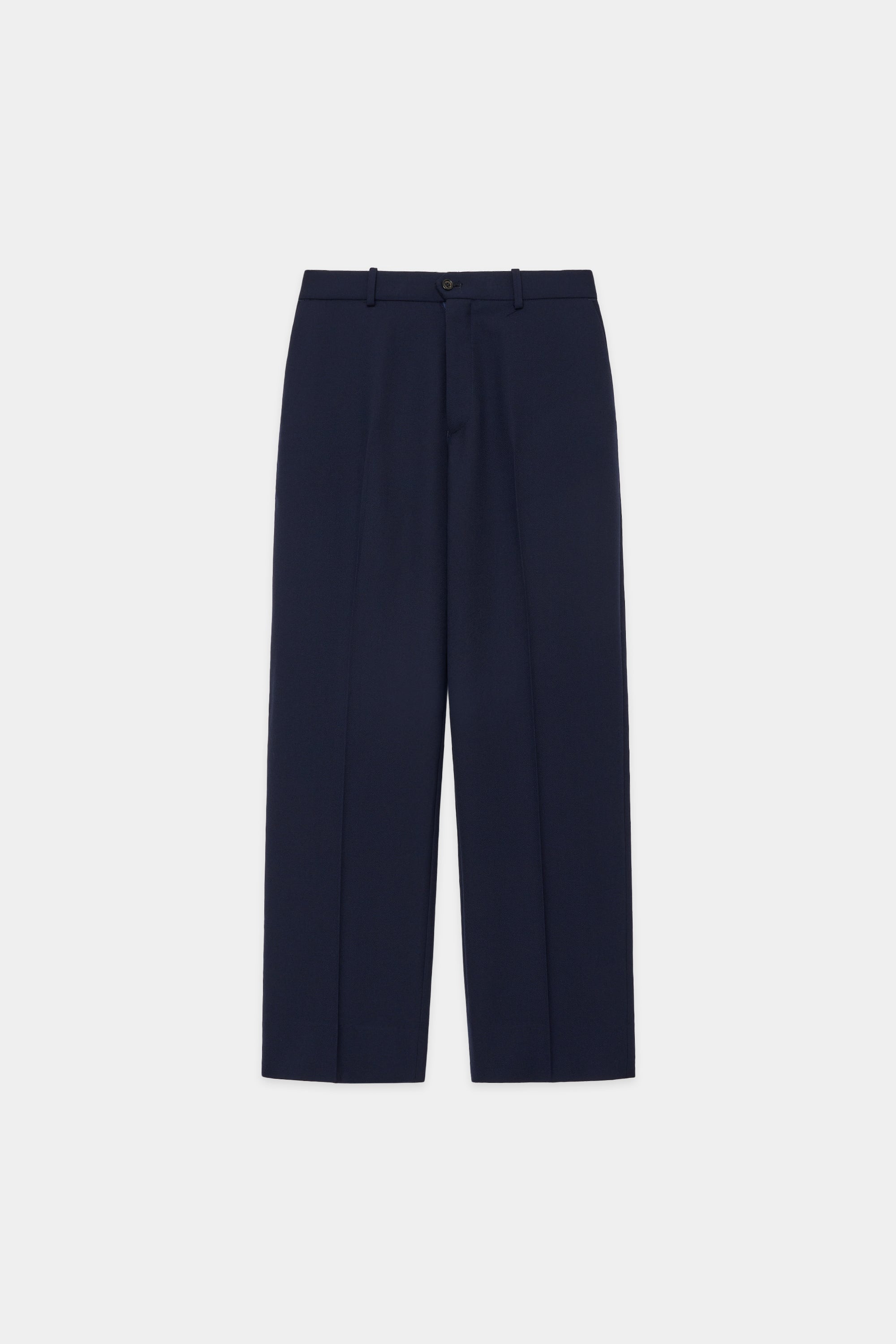 ORGANIC WOOL SURVIVAL CLOTH FLAT FRONT TROUSERS, Navy