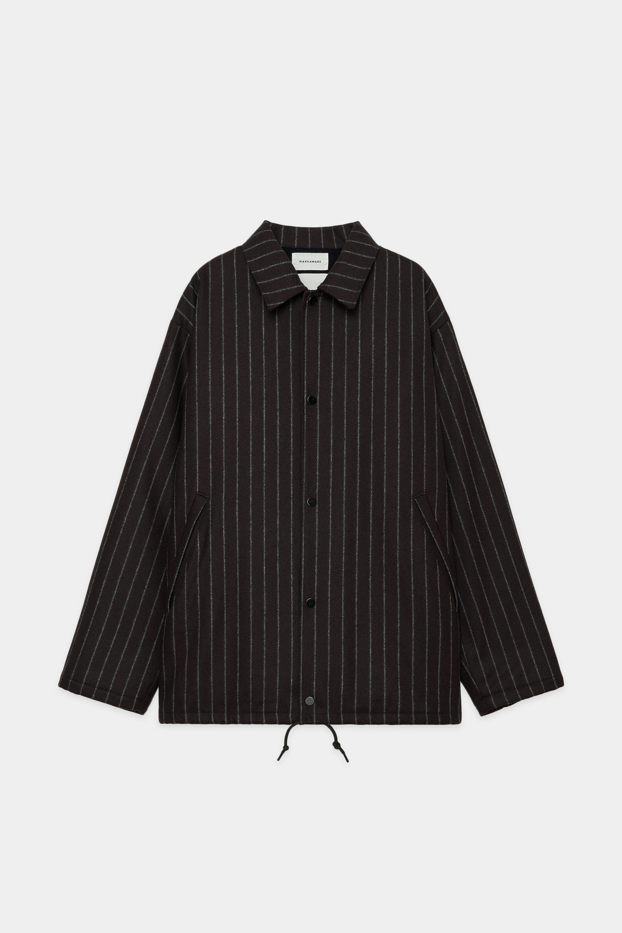 ORGANIC WOOL FLANNEL COACH JACKET, Brown Stripe