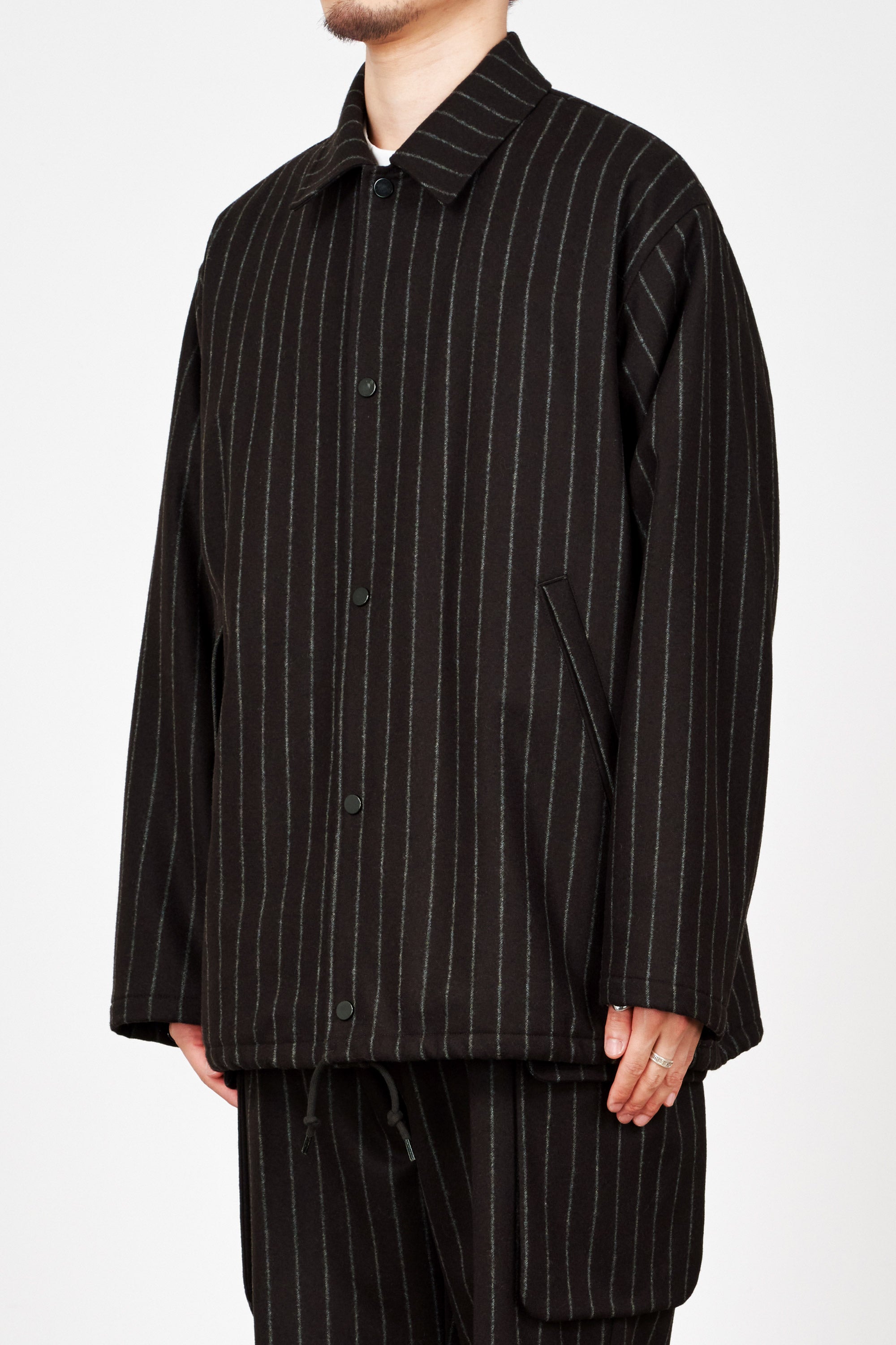 ORGANIC WOOL FLANNEL COACH JACKET, Brown Stripe