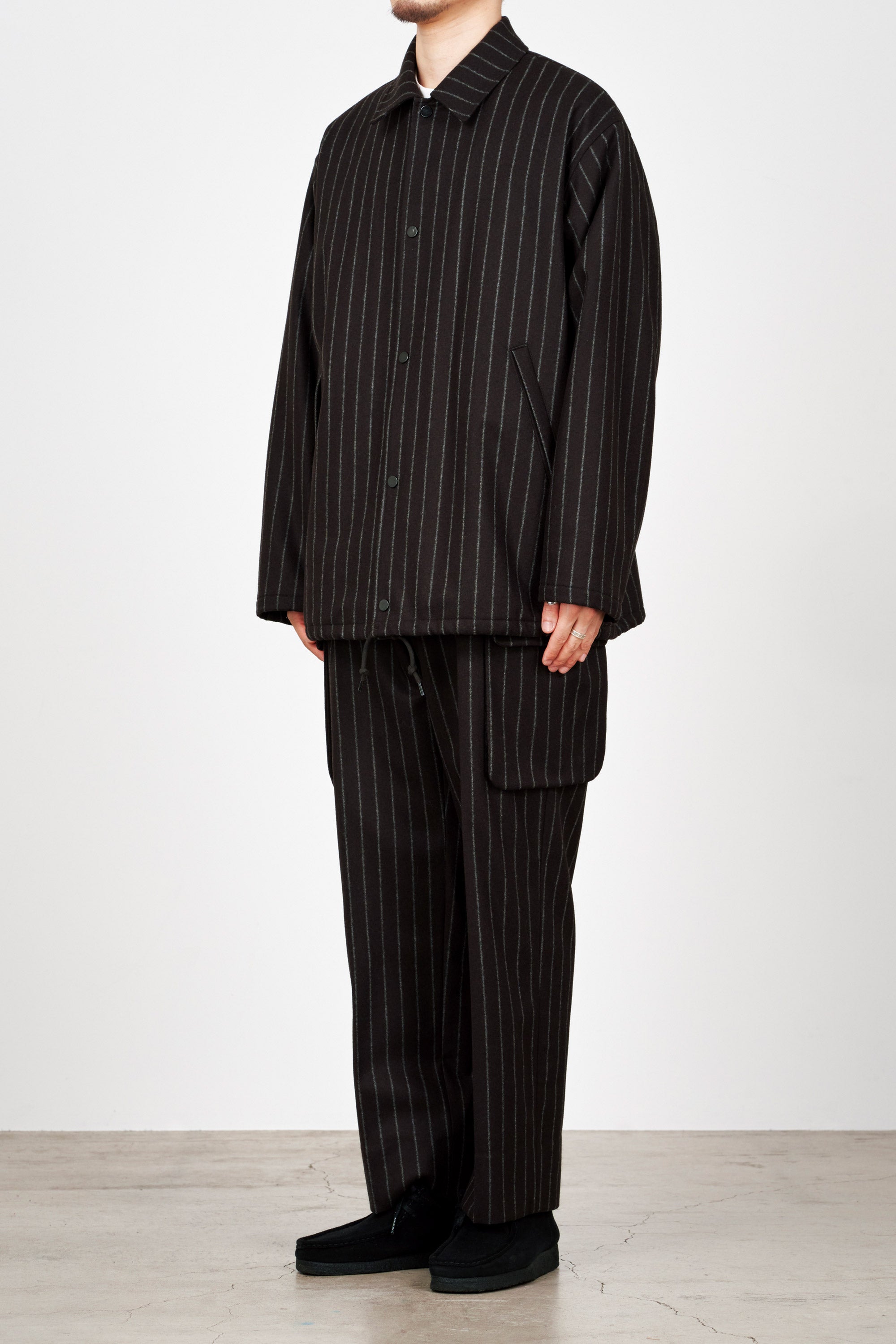 ORGANIC WOOL FLANNEL COACH JACKET, Brown Stripe