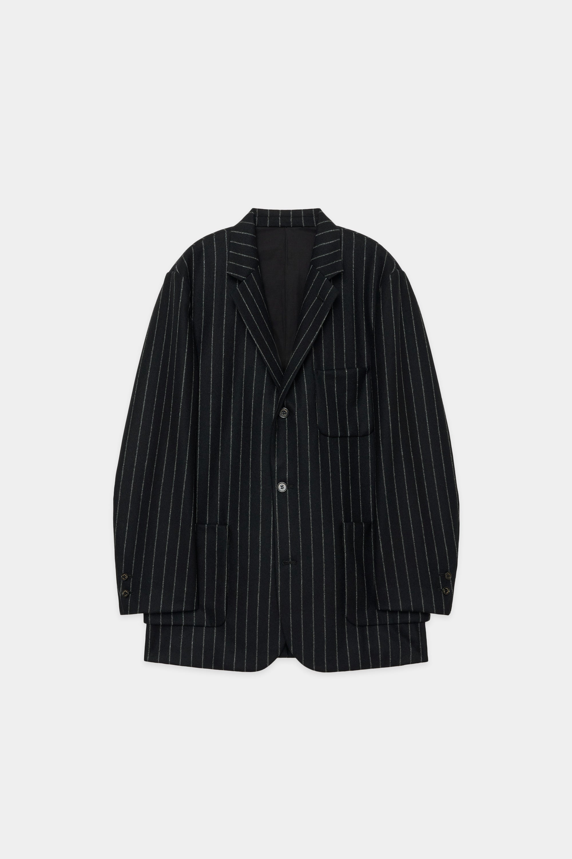 ORGANIC WOOL FLANNEL SPORT COAT, Black Stripe