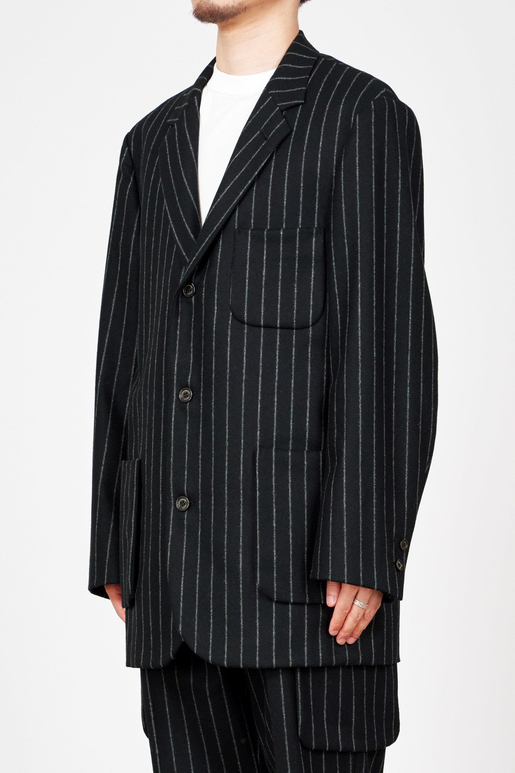 ORGANIC WOOL FLANNEL SPORT COAT, Black Stripe