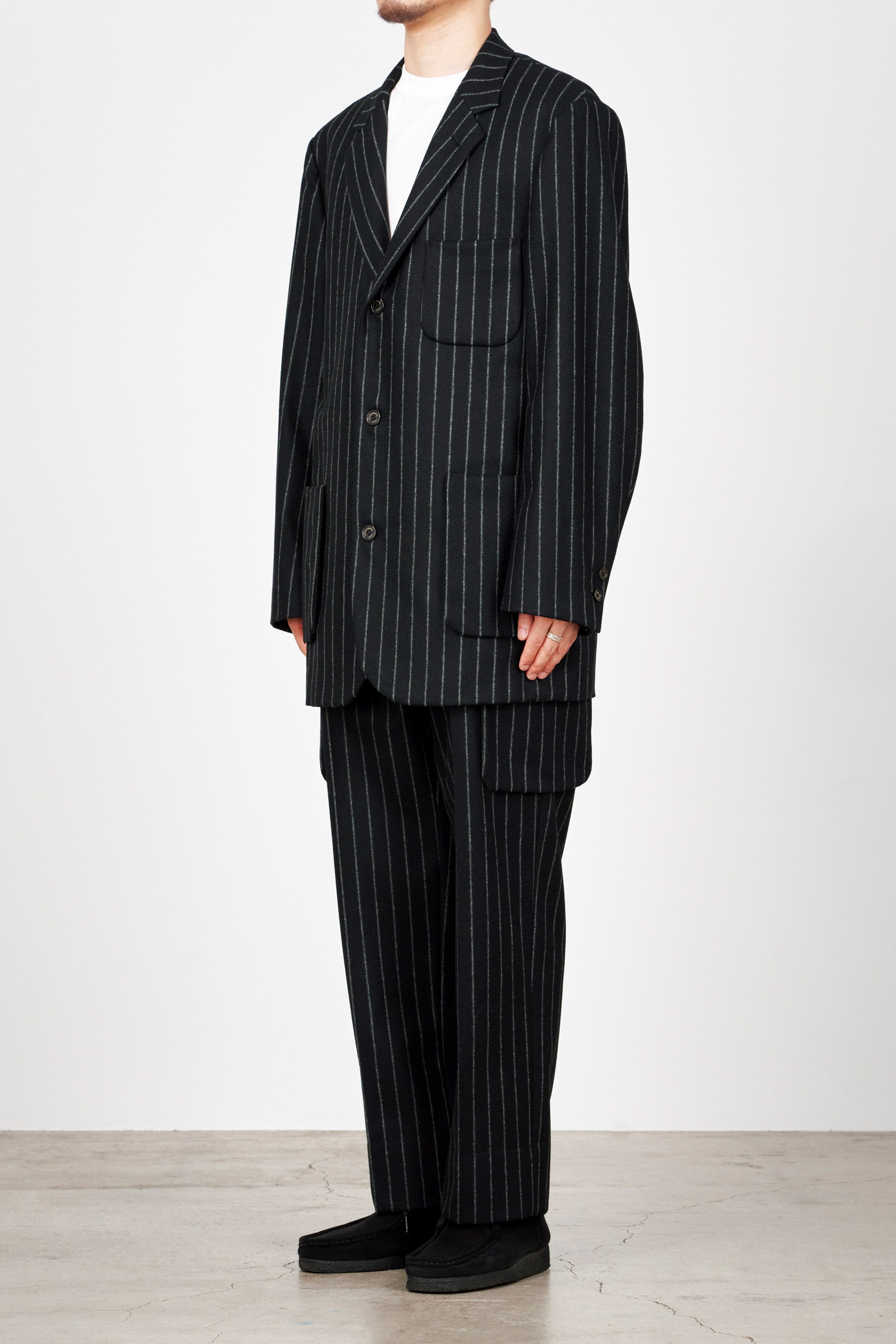 ORGANIC WOOL FLANNEL SPORT COAT, Black Stripe