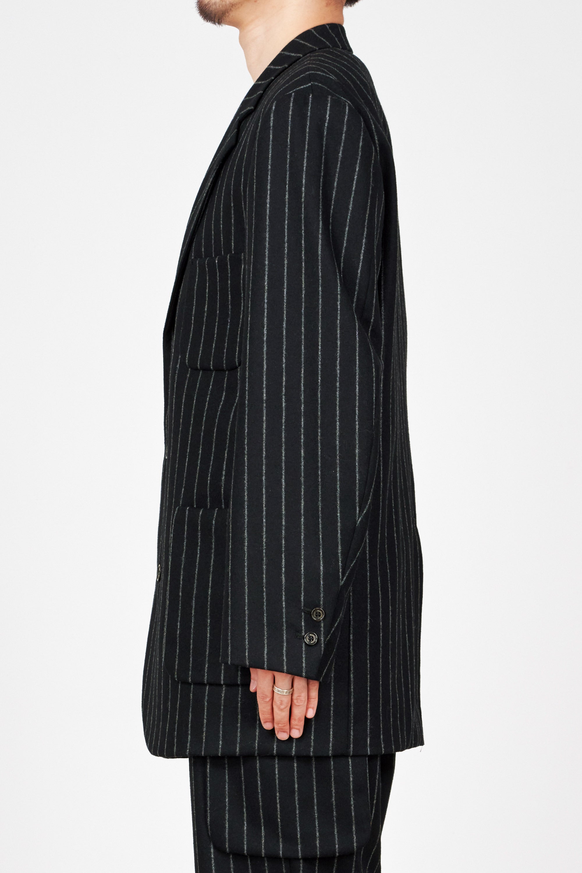 ORGANIC WOOL FLANNEL SPORT COAT, Black Stripe