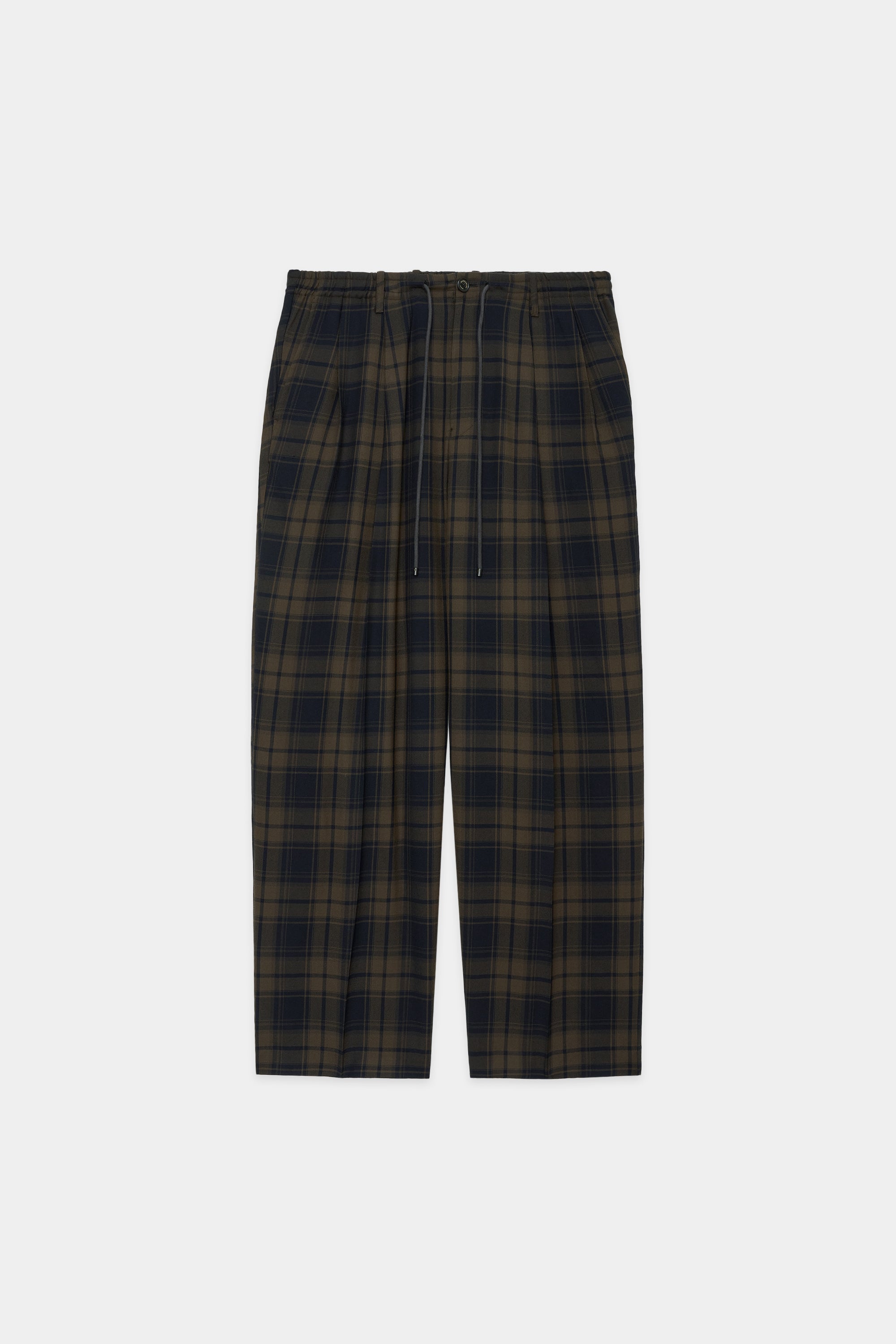 2/72 ORGANIC WOOL CHECK VIYELLA DOUBLE PLEATED EASY TROUSERS, Brown Check