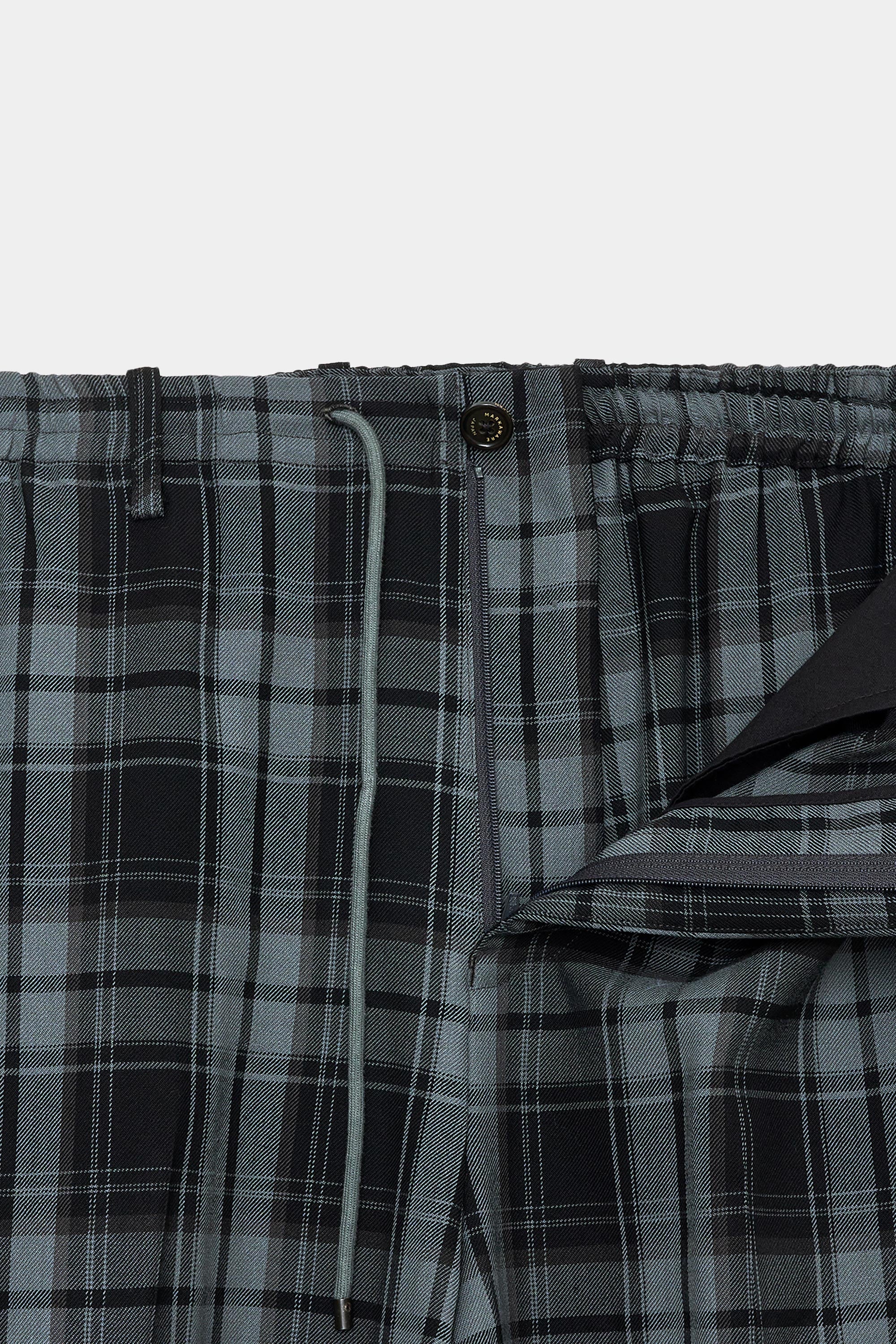2/72 ORGANIC WOOL CHECK VIYELLA FLAT FRONT EASY TROUSERS, Blue Check