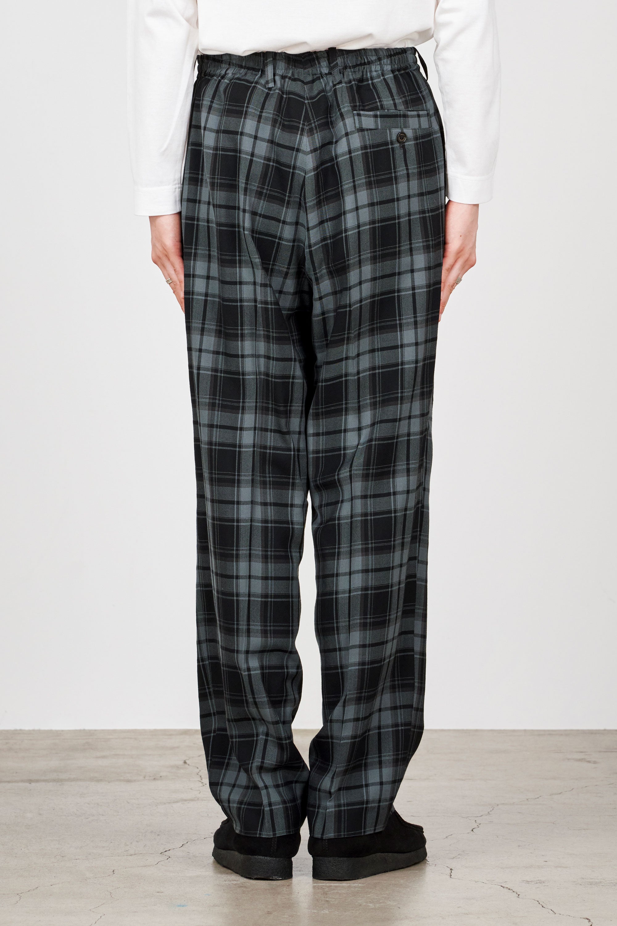 2/72 ORGANIC WOOL CHECK VIYELLA FLAT FRONT EASY TROUSERS, Blue Check