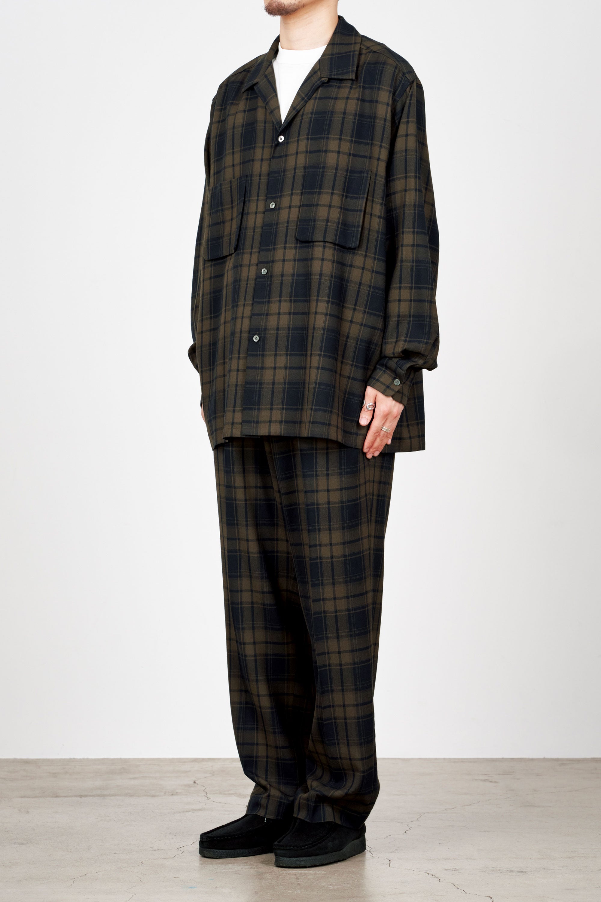 2/72 ORGANIC WOOL CHECK VIYELLA FLAT FRONT EASY TROUSERS, Brown Check