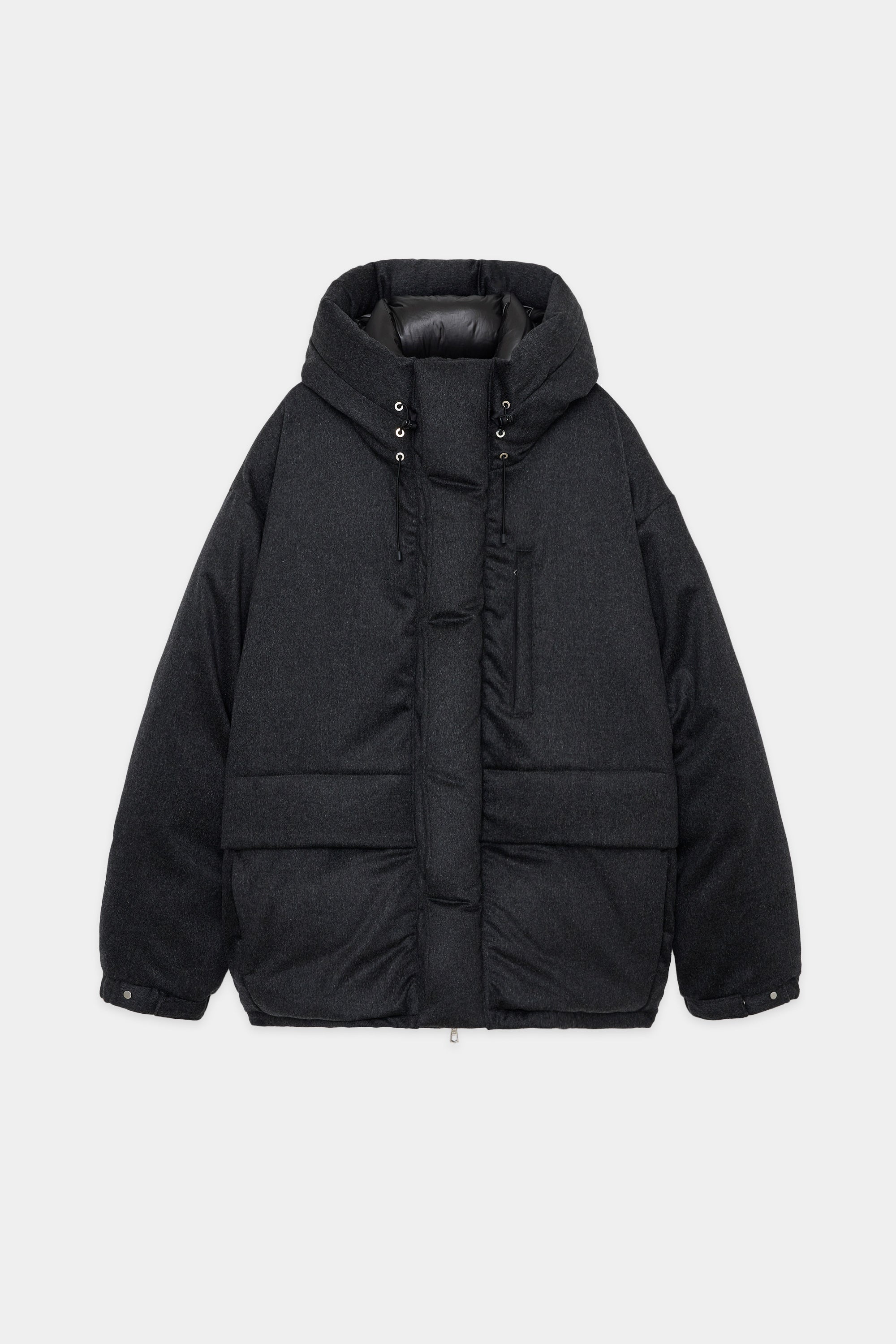 CASHMERE FLANNEL CASHMERE DOWN JACKET, Charcoal