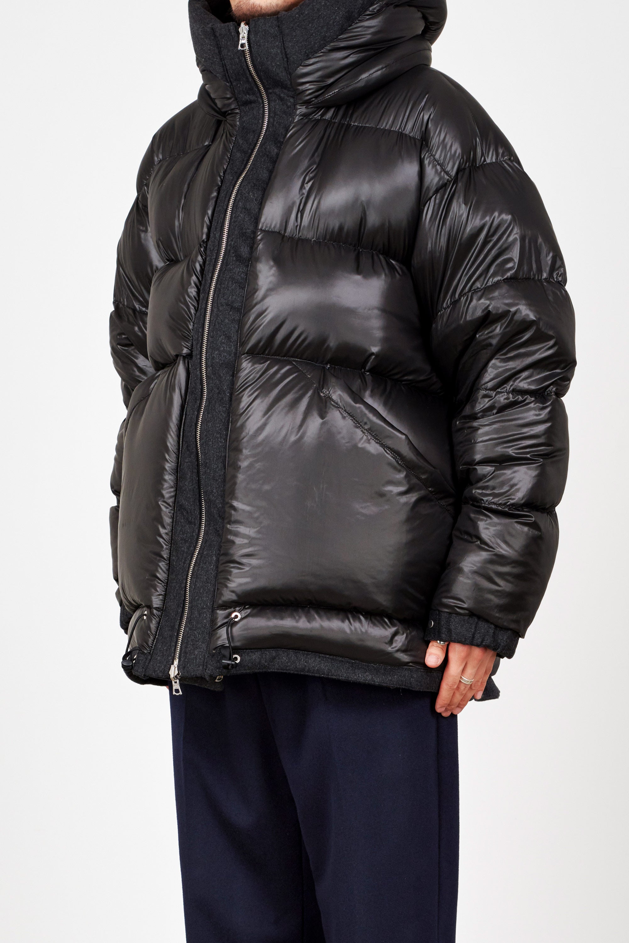 CASHMERE FLANNEL CASHMERE DOWN JACKET, Charcoal