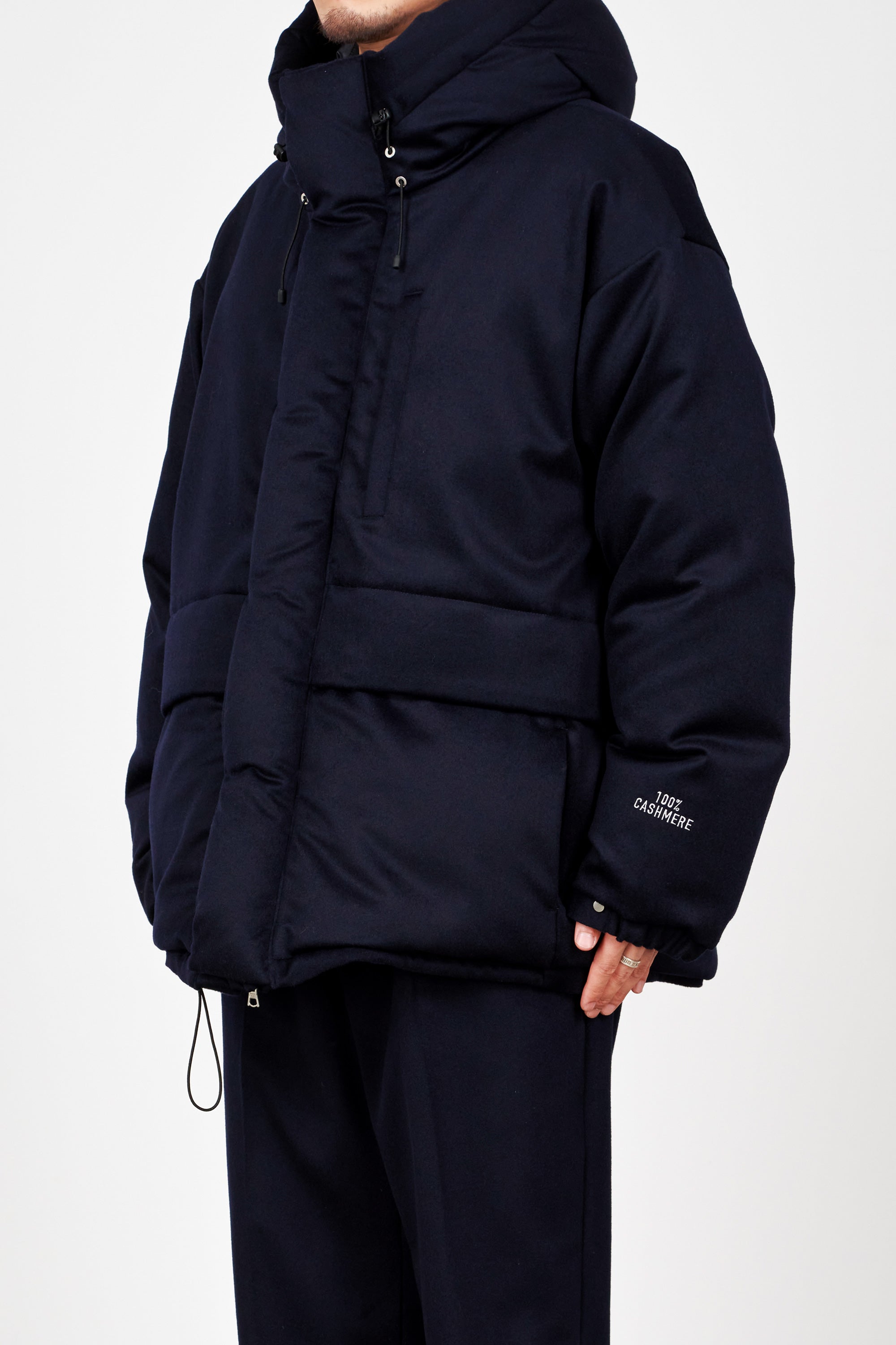 CASHMERE FLANNEL CASHMERE DOWN JACKET, Navy