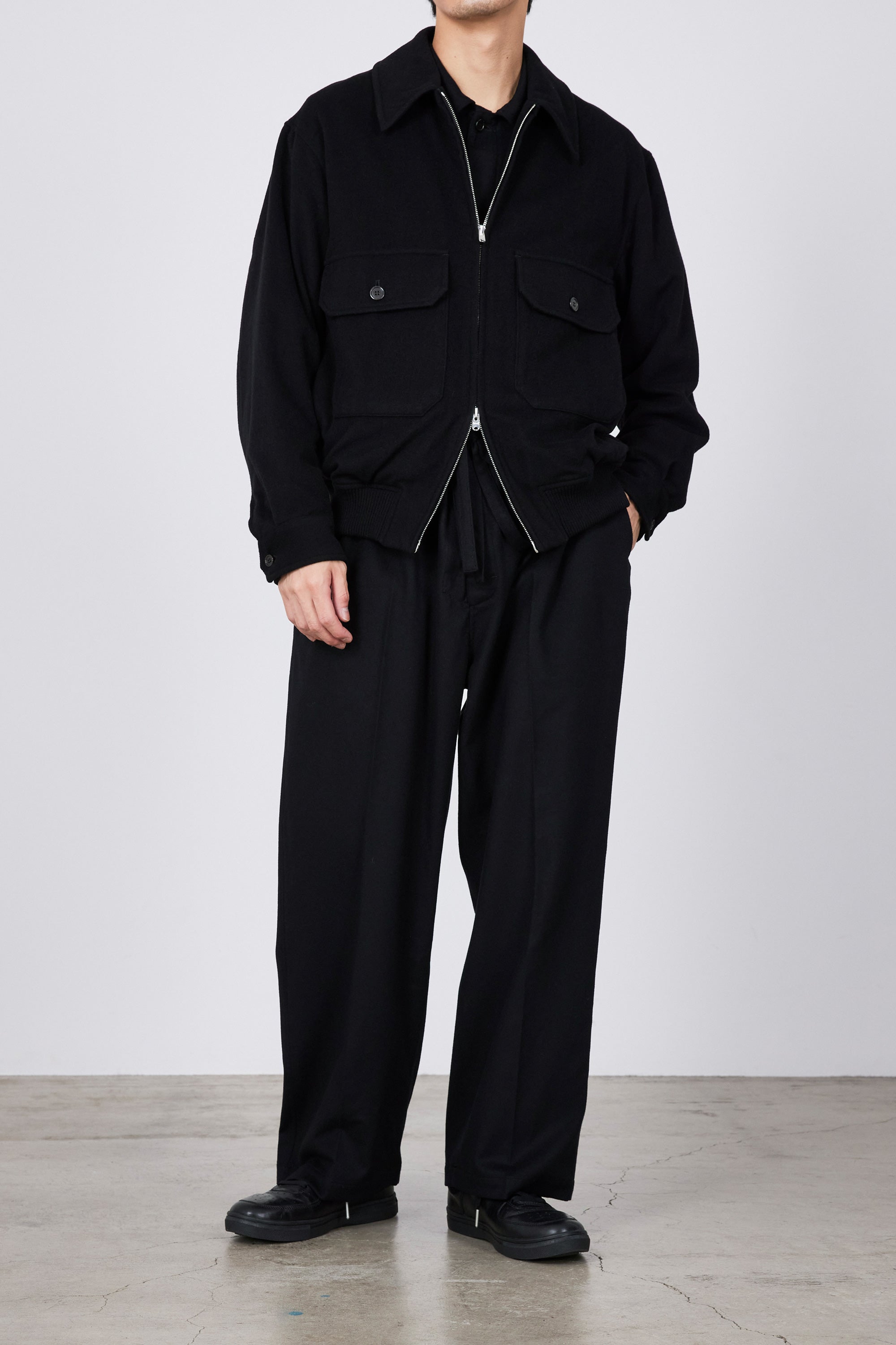 CASHMERE FLANNEL CASHMERE WORK JACKET, Black