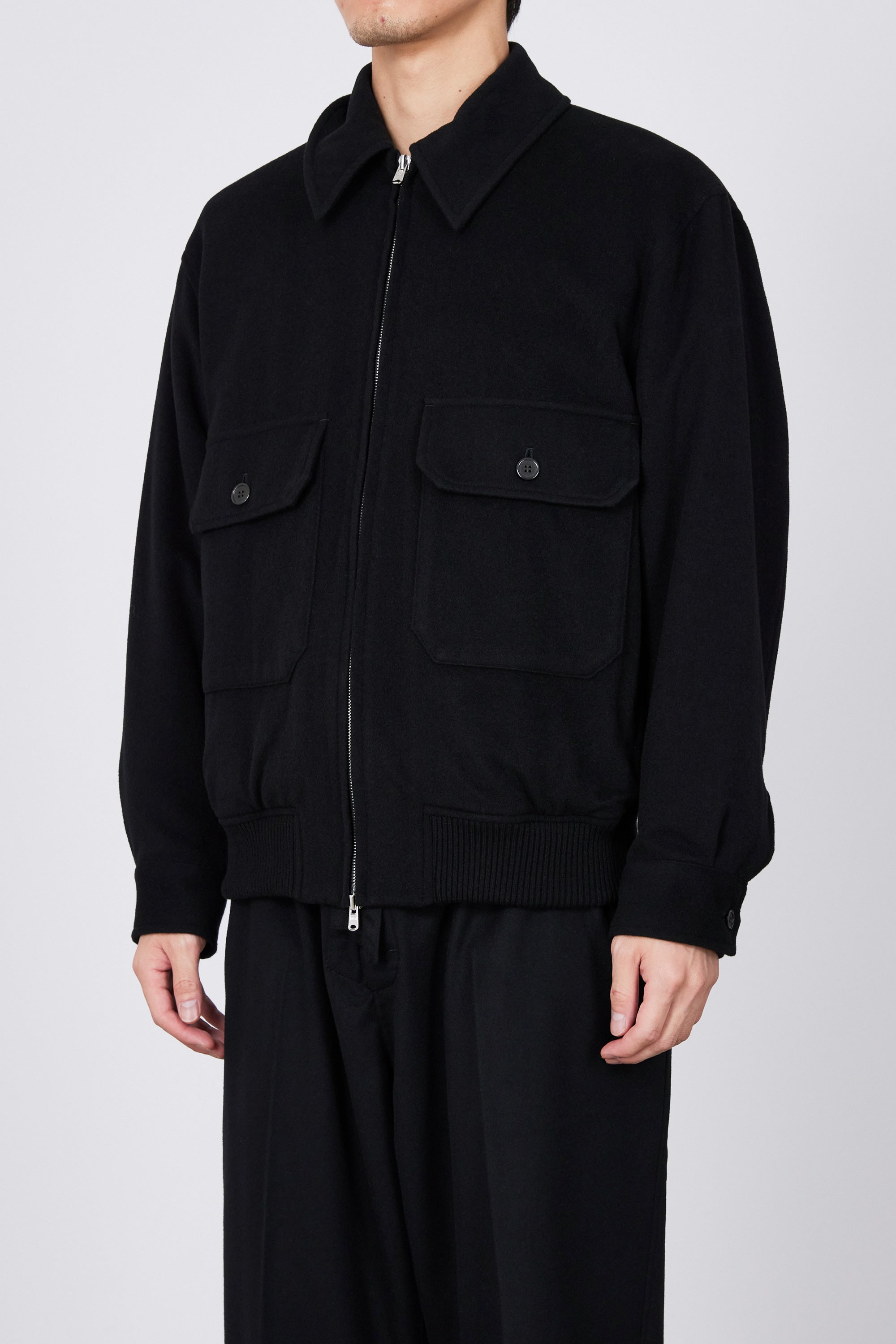 CASHMERE FLANNEL CASHMERE WORK JACKET, Black