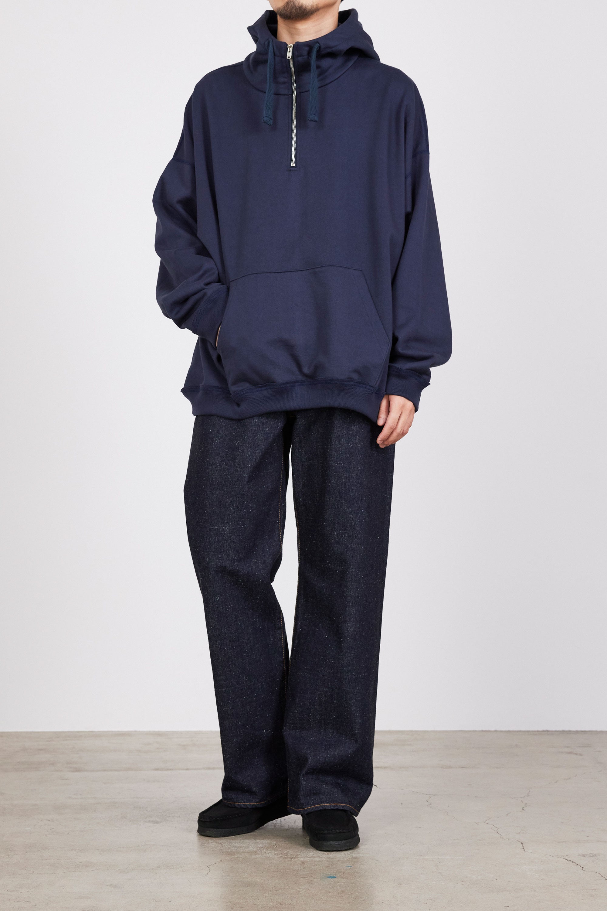ORGANIC COTTON HEAVY FLEECE QUATER ZIP PARKA, Navy