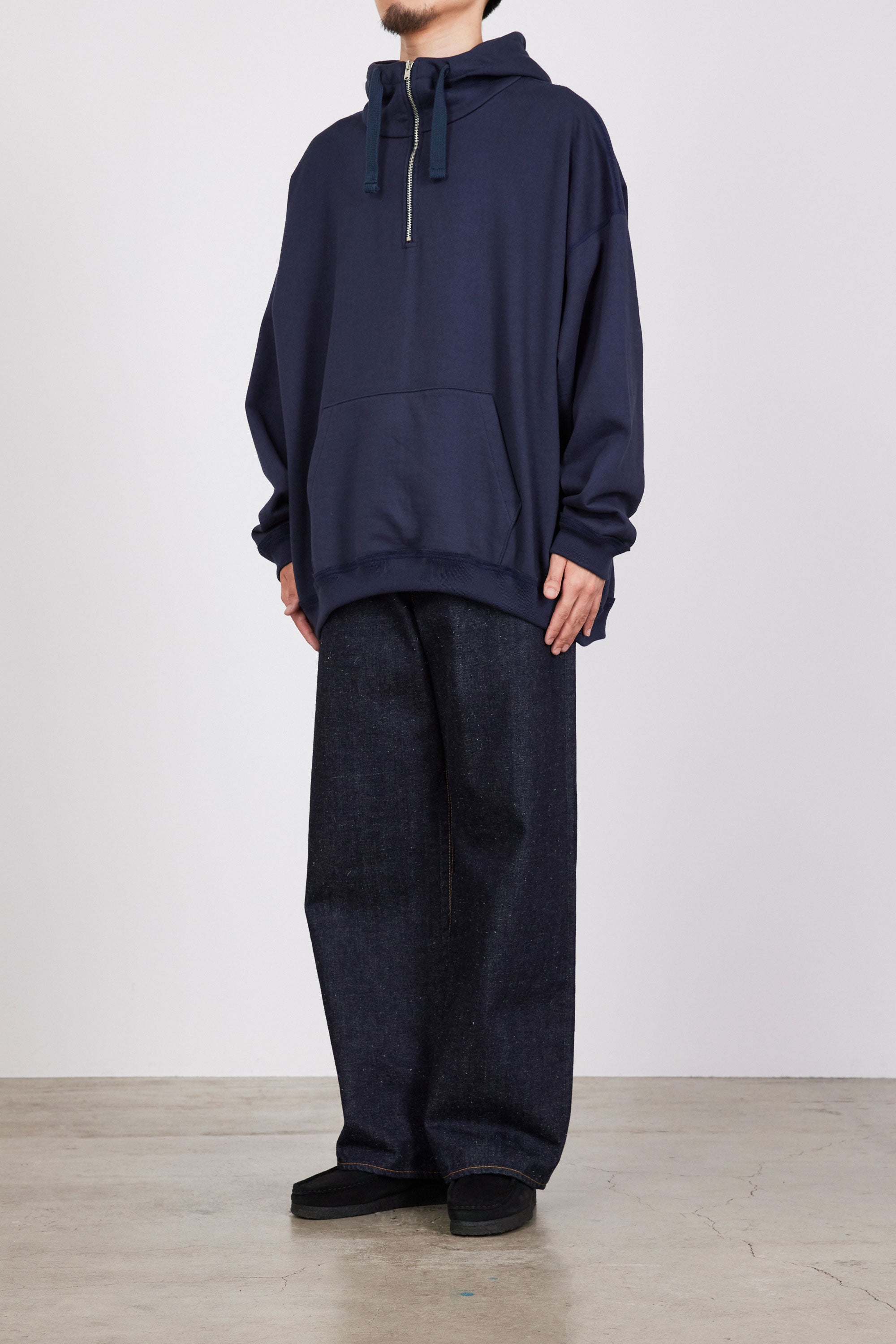 ORGANIC COTTON HEAVY FLEECE QUATER ZIP PARKA, Navy