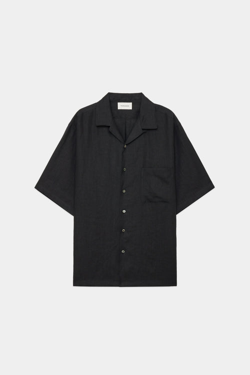 ヘンプ細布 / オープンカラーワイドシャツ S/S, Black