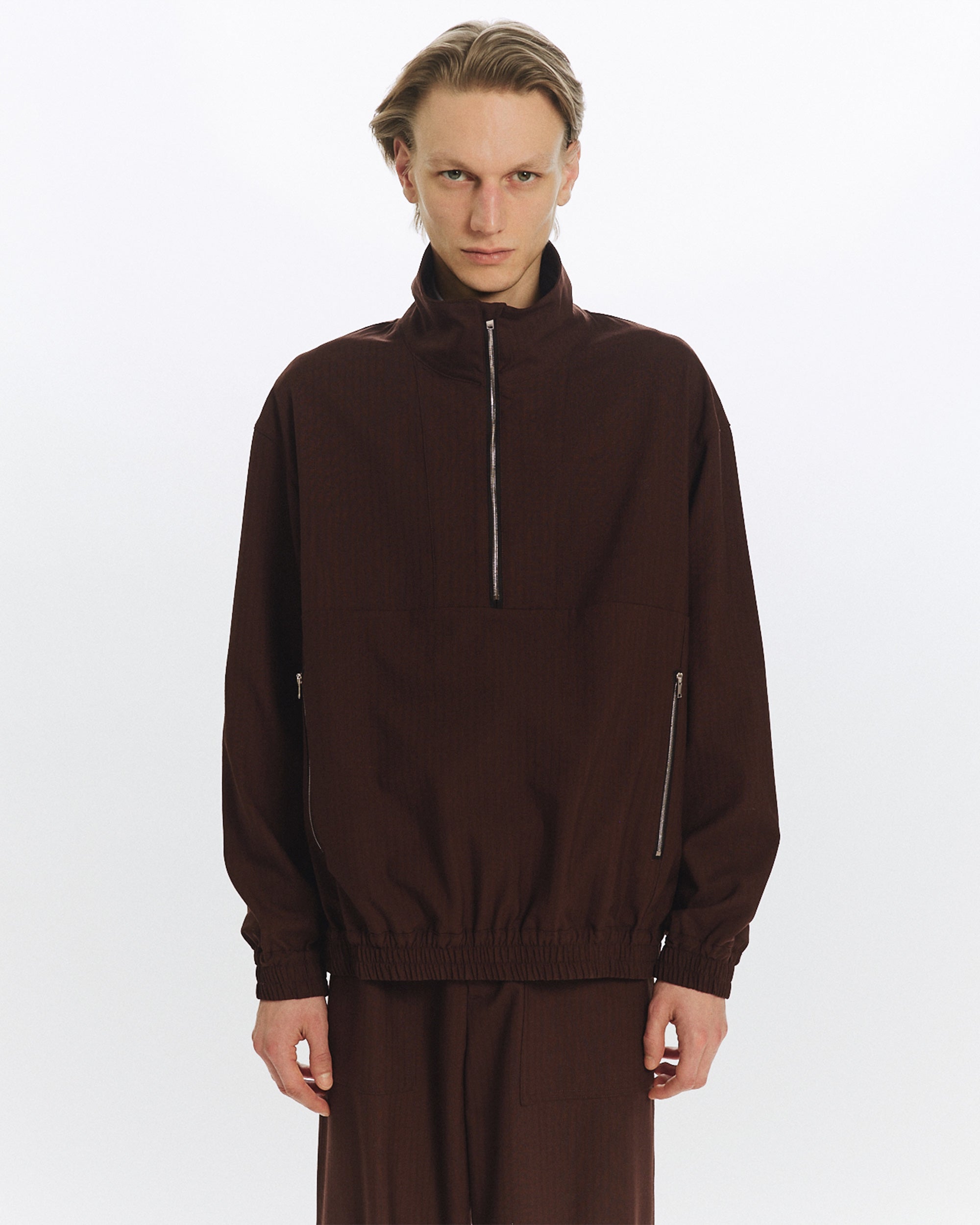 2/60 WOOL RIPSTOP HALF ZIP TRACK JACKET, Olive Drab
