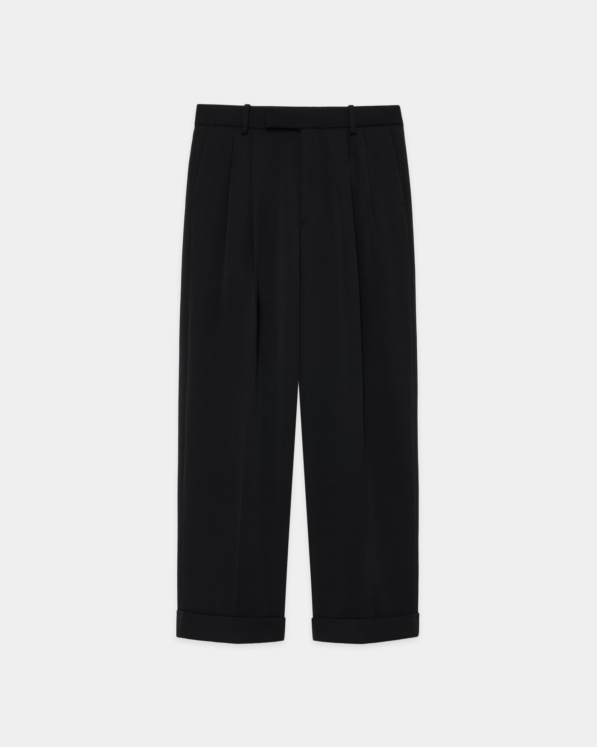 POLWARTH TUXEDO CLOTH DOUBLE PLEATED WIDE TROUSERS, Black