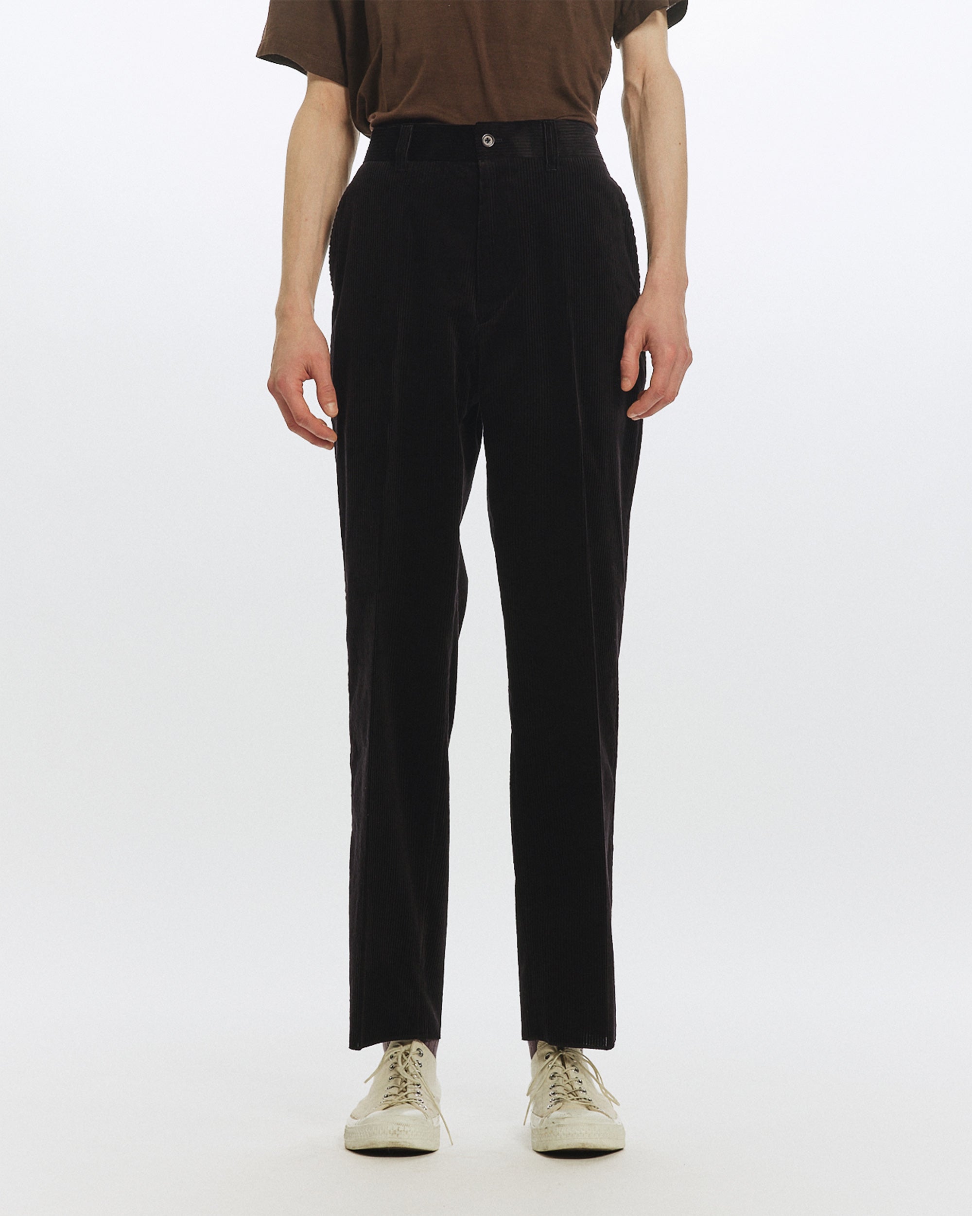 オーガニックコットン 6W コーデュロイ / フラットテーパードチノトラウザーズ, Black