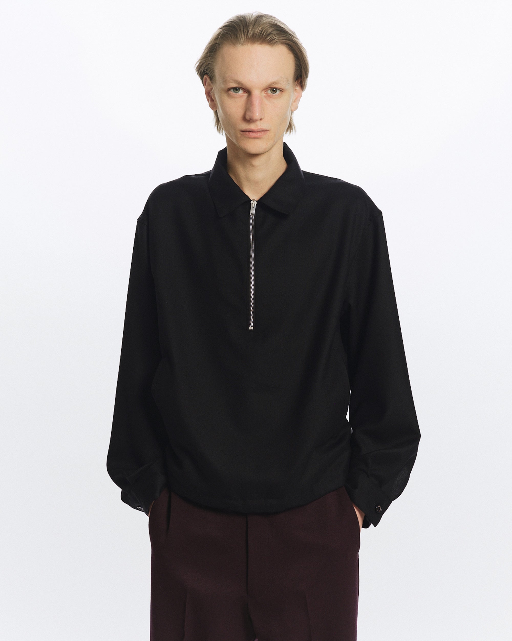 2/80 オーガニックウールヴィエラ / ハーフジップサービスジャケット, Black