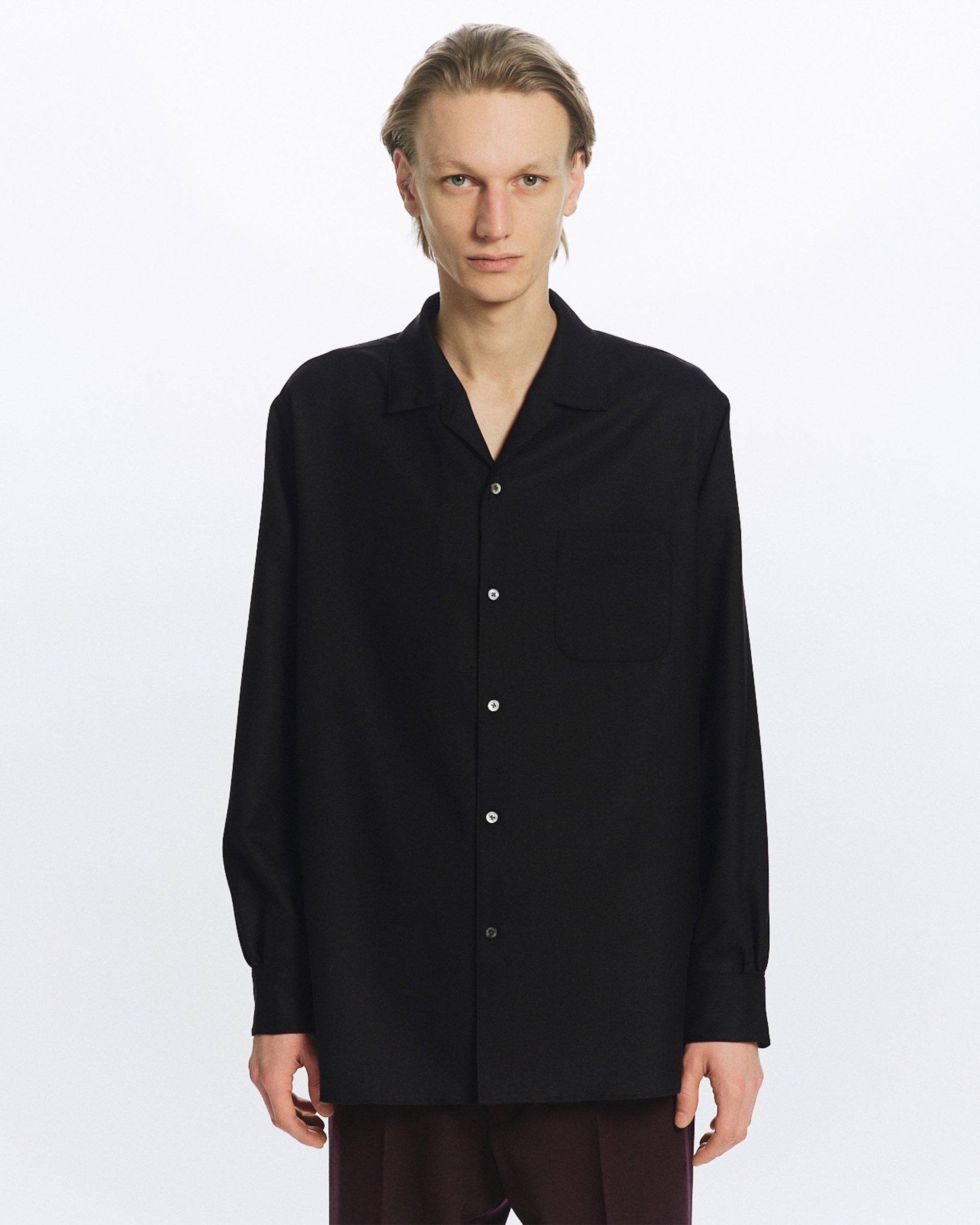 2/80 オーガニックウールヴィエラ / イタリアンオープンカラーシャツ, Black