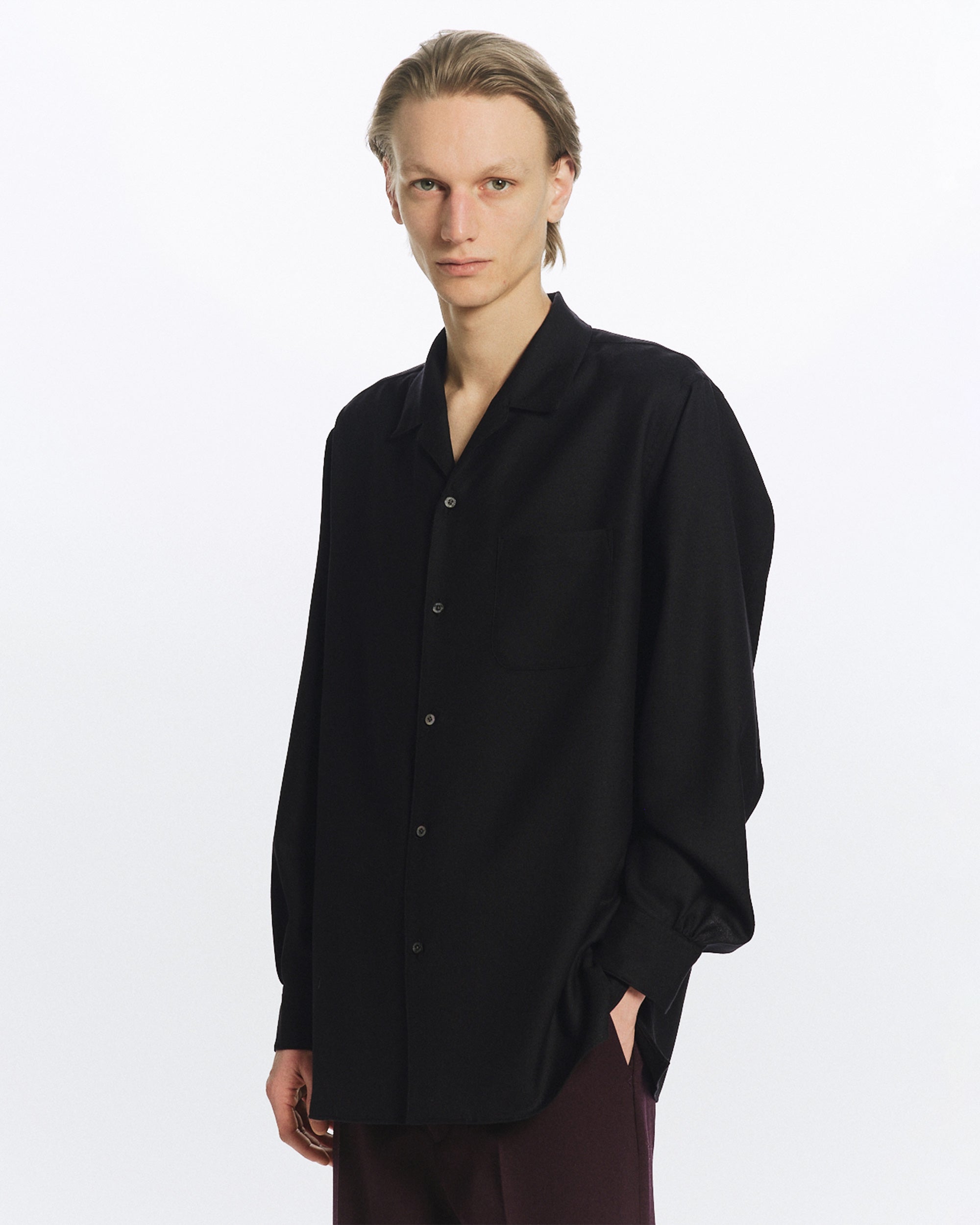 2/80 オーガニックウールヴィエラ / イタリアンオープンカラーシャツ, Black