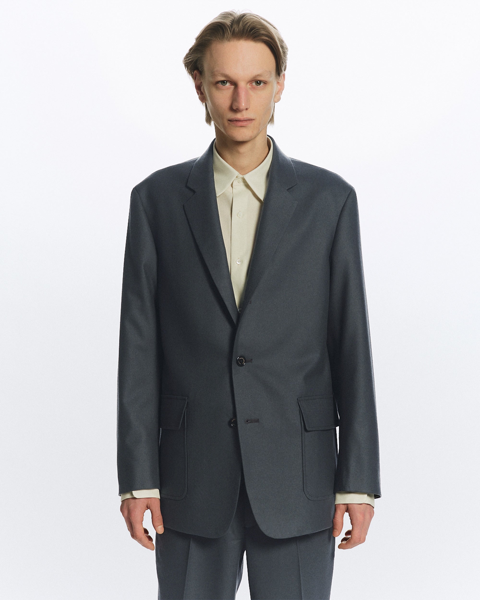 2/80 ORGANIC WOOL FLANNEL BLAZER, Forest Gray