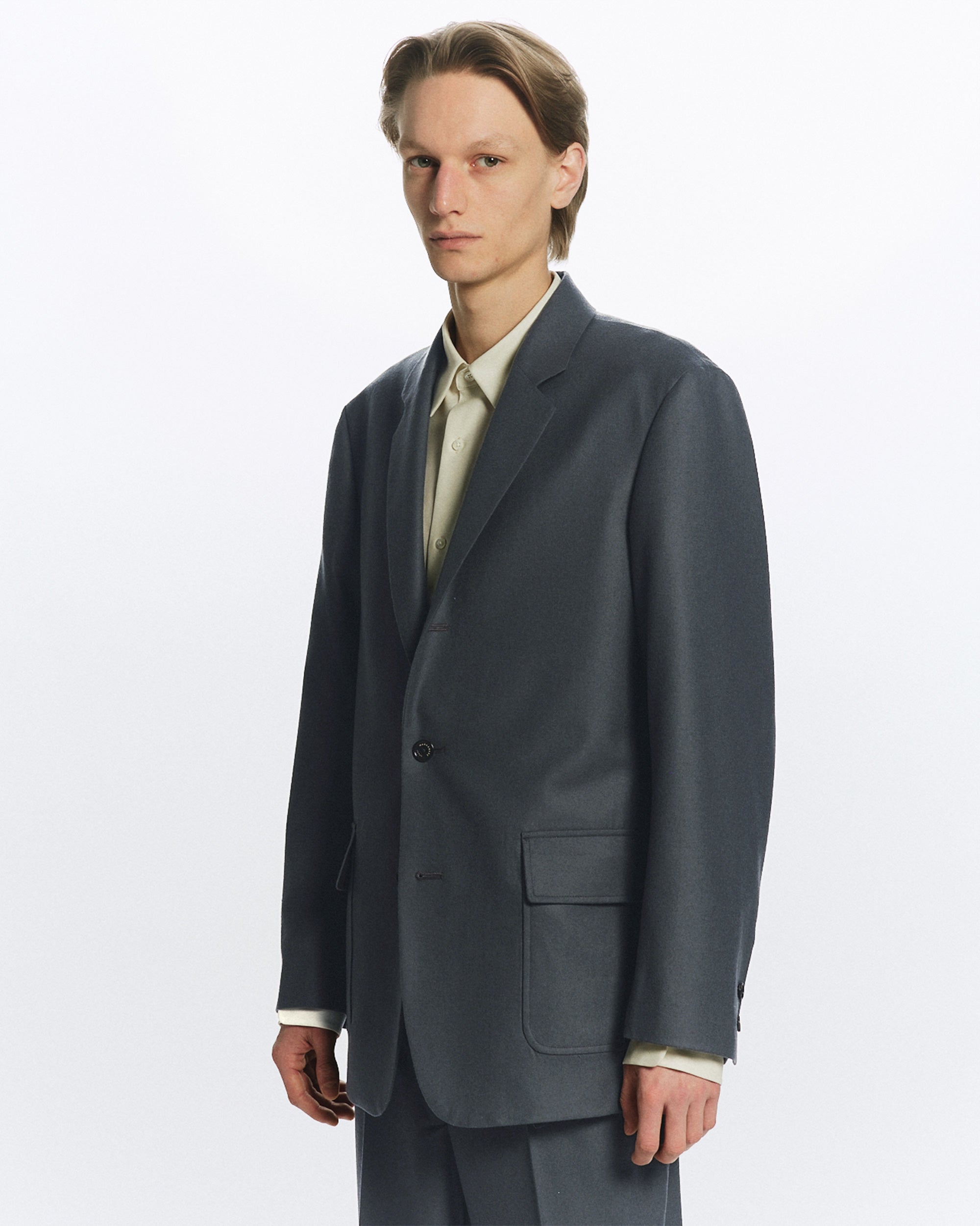 2/80 ORGANIC WOOL FLANNEL BLAZER, Forest Gray