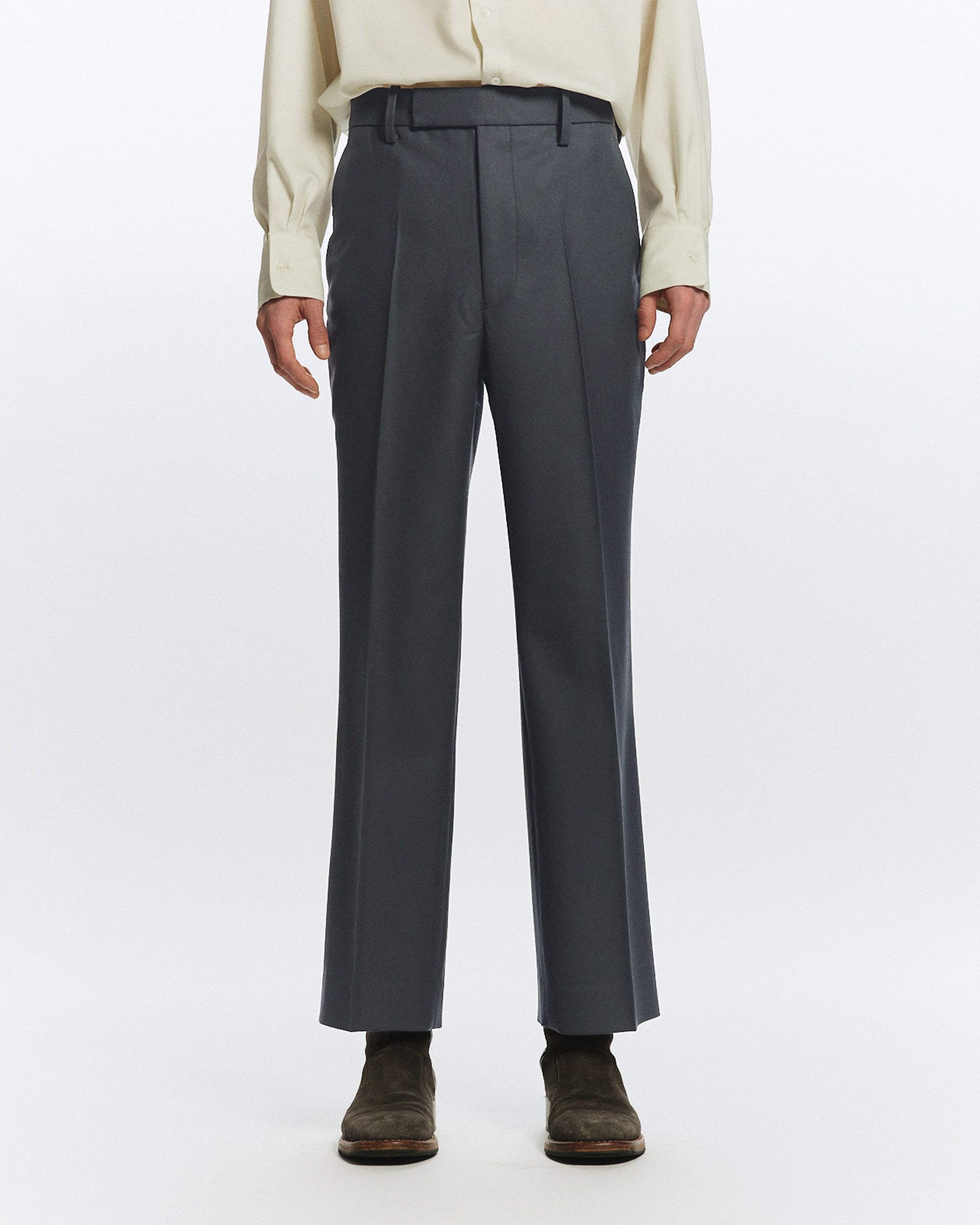 2/80 オーガニックウールフランネル / スリムストレートトラウザーズ, Forest Gray