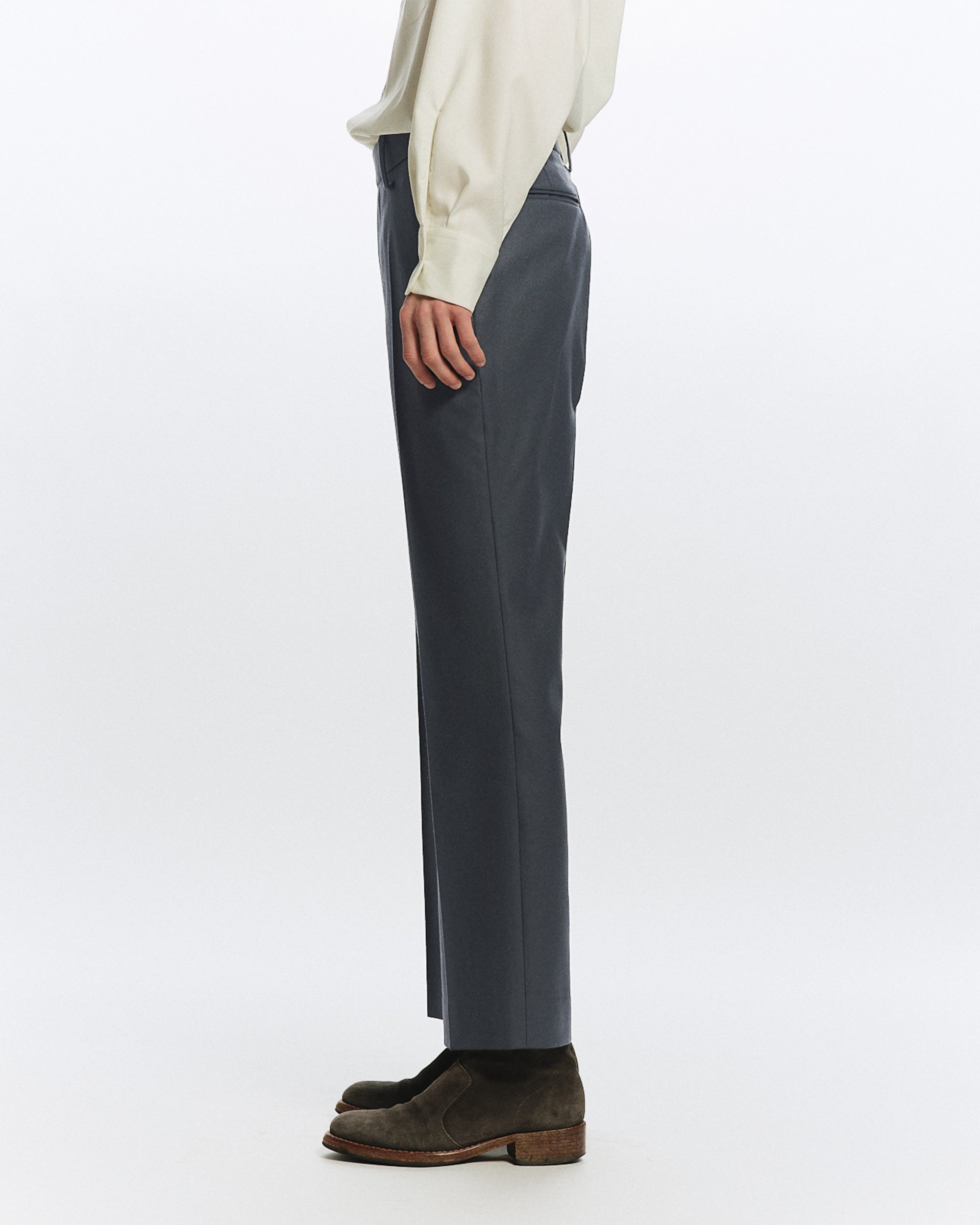 2/80 オーガニックウールフランネル / スリムストレートトラウザーズ, Forest Gray