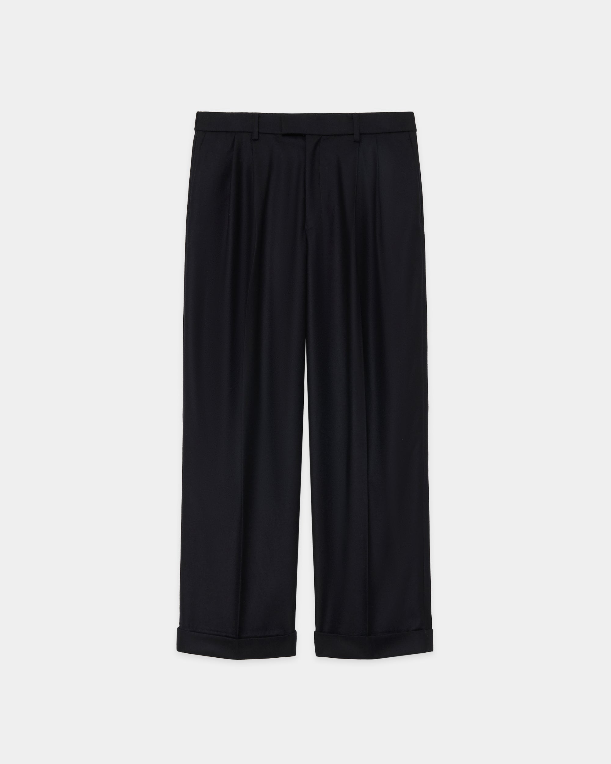 2/80 オーガニックウールフランネル / ダブルプリーテッドワイドトラウザーズ, Black